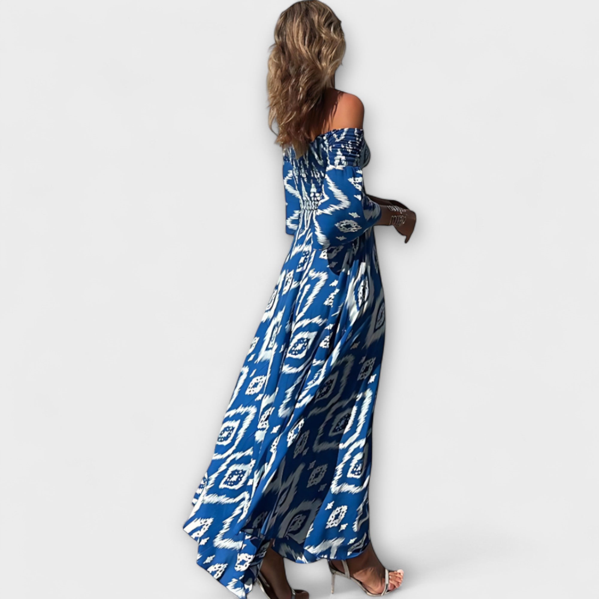 Women’s Floral Off-Shoulder Sleeveless Dress, Flowing Fit, Recycled Fabric