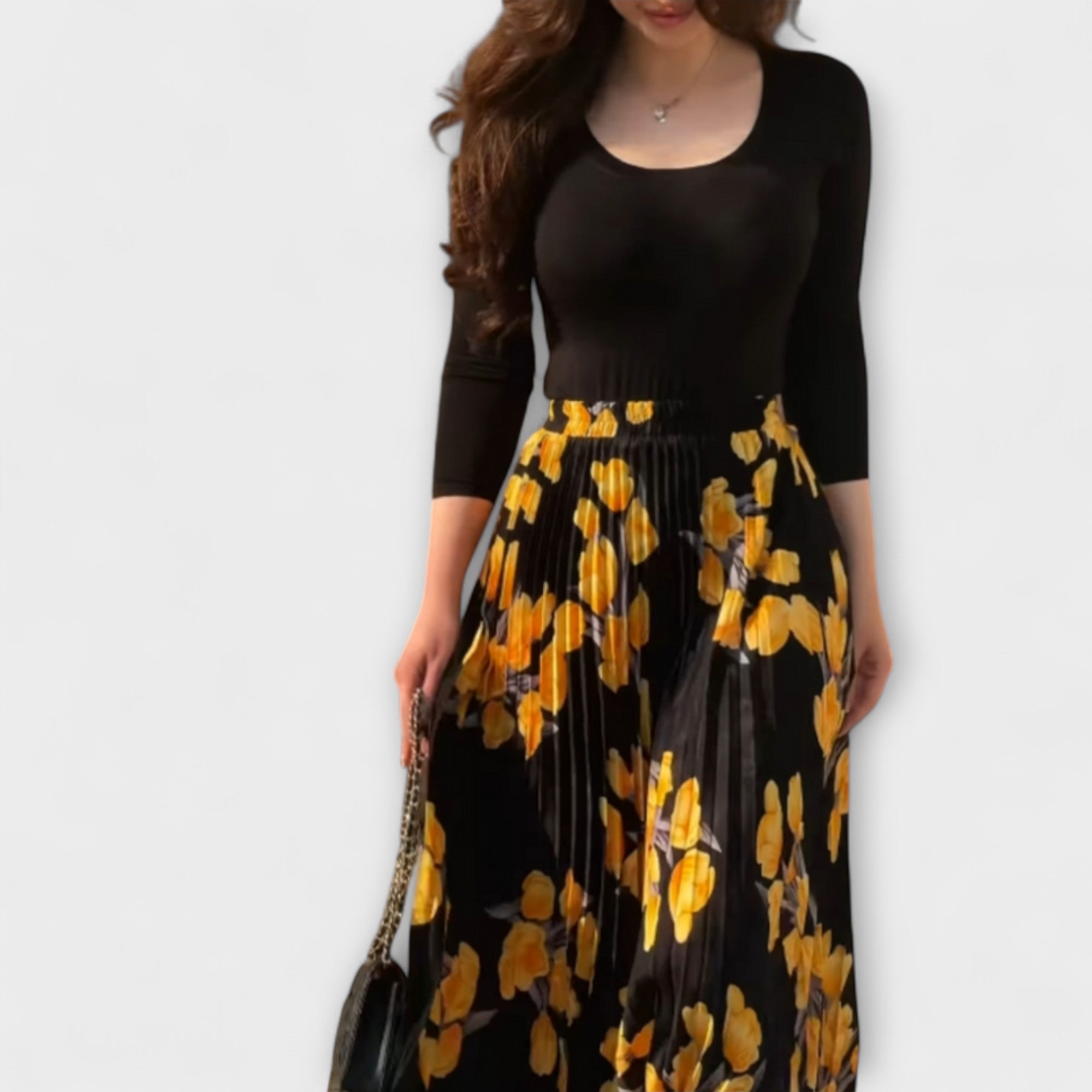 Women’s Floral Pleated Skirt, Lightweight Fabric, Elastic Waist, Sleeveless, No Neckline