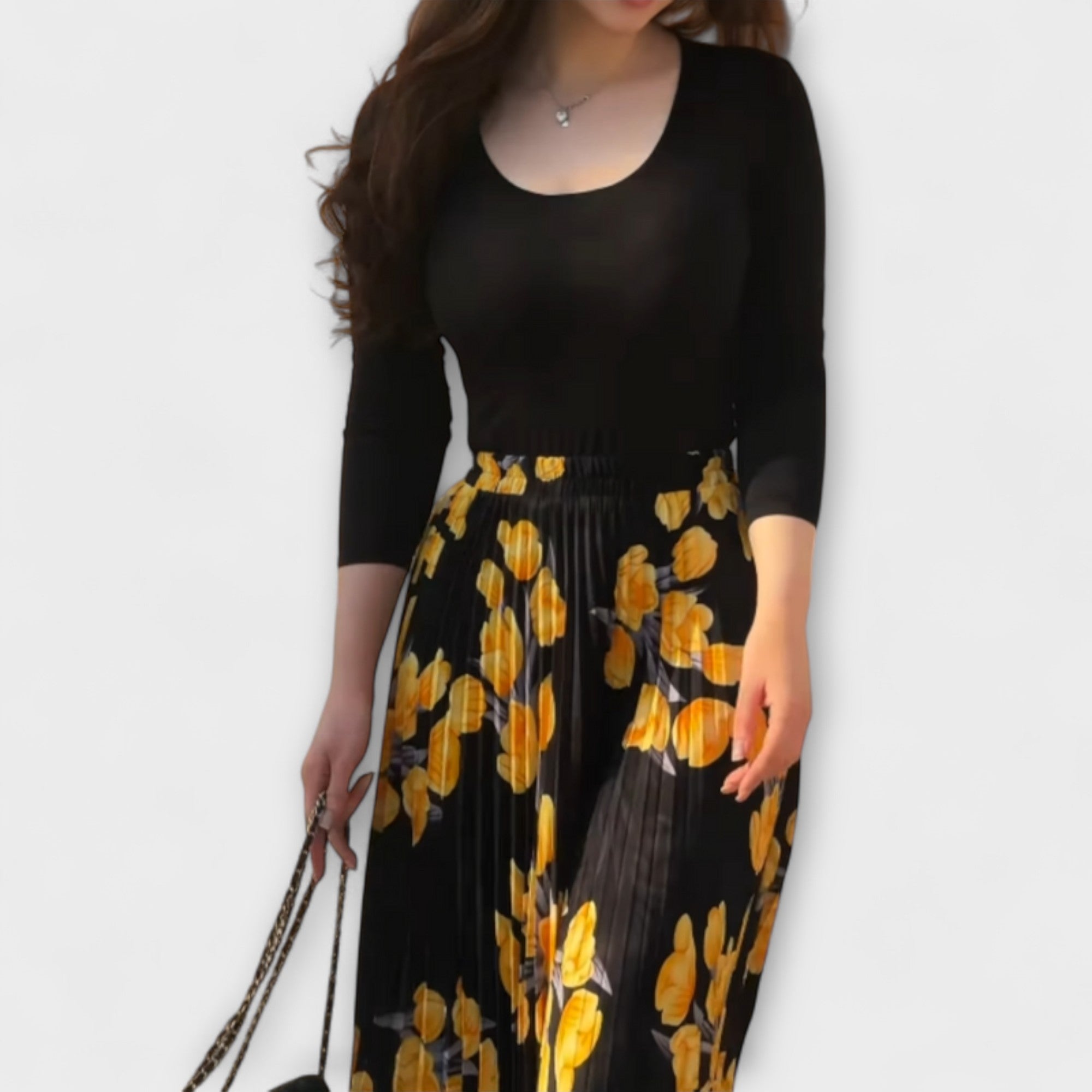 Women’s Floral Pleated Skirt, Lightweight Fabric, Elastic Waist, Sleeveless, No Neckline