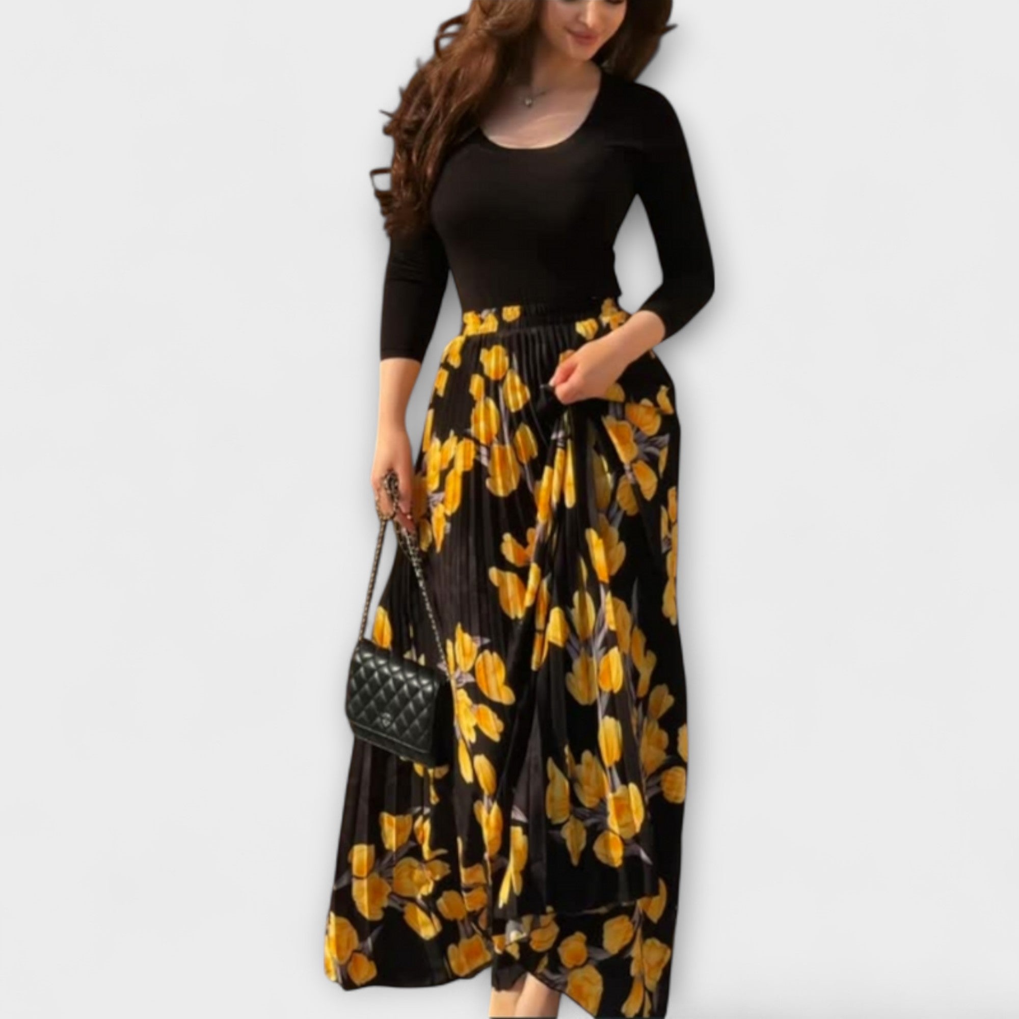 Women’s Floral Pleated Skirt, Lightweight Fabric, Elastic Waist, Sleeveless, No Neckline