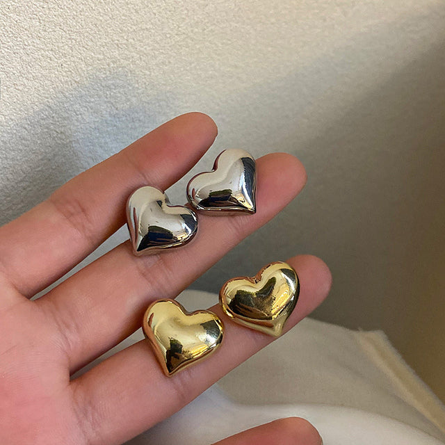 Women’s Heart-Shaped Zirconia Stud Earrings, Stainless Steel, Gold or Silver Tone