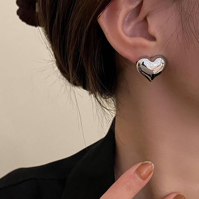 Women’s Heart-Shaped Zirconia Stud Earrings, Stainless Steel, Gold or Silver Tone