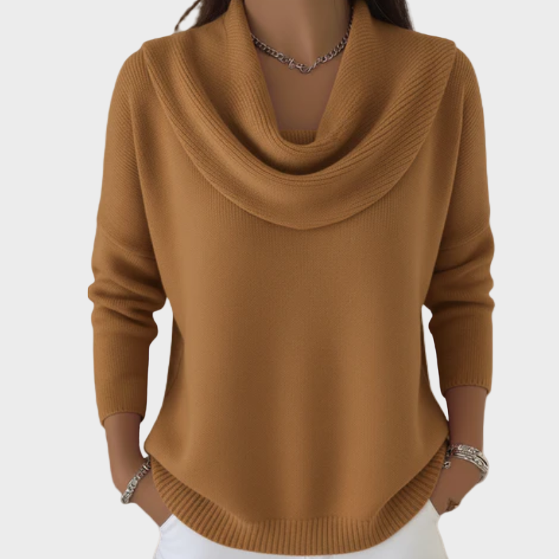 Women’s Jumper, Draped Neckline, Relaxed Fit, Soft Material, Timeless Versatile Design