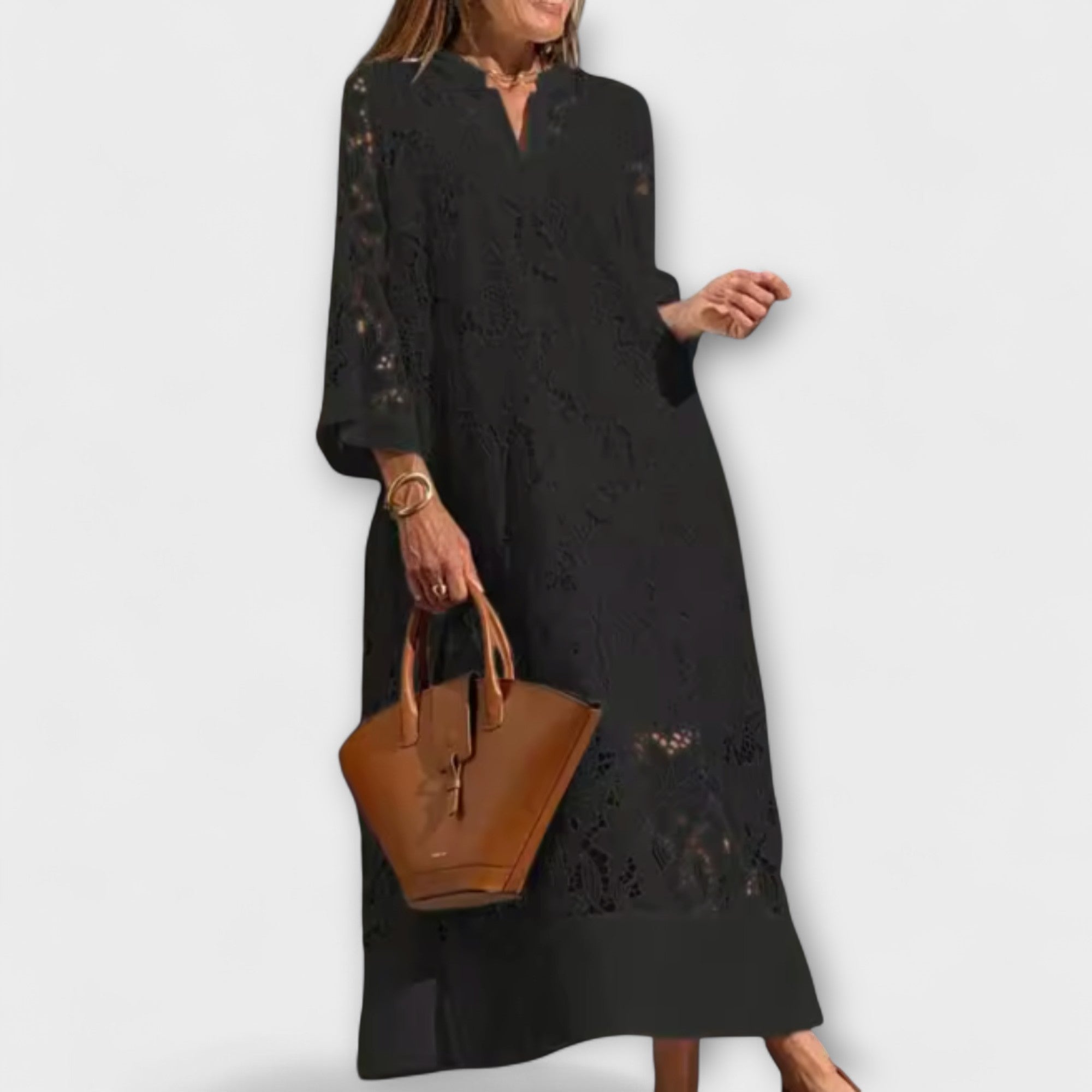 Women’s Knee-Length Dress, Cotton, Black Abstract Print on White, Short Sleeve, Crew Neck, Relaxed Fit