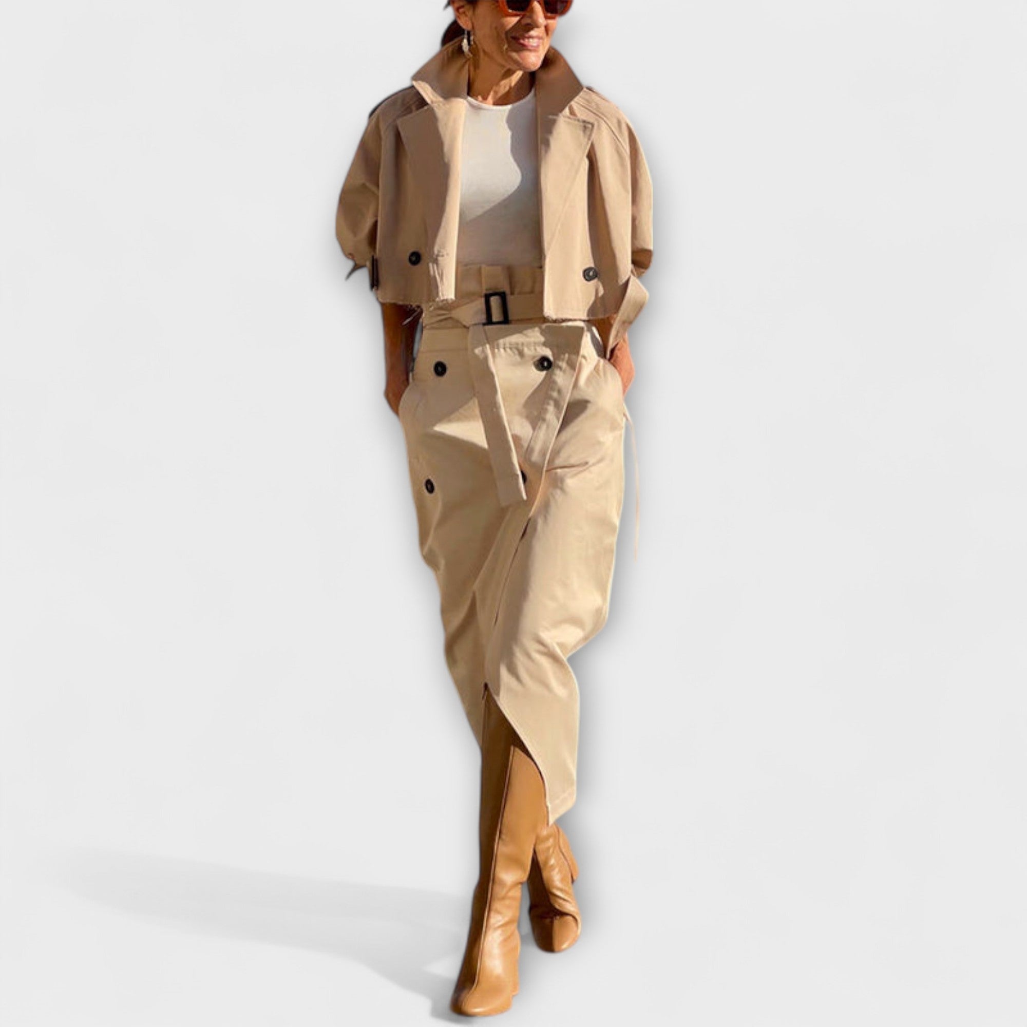 Women’s Knee-Length Dress, Polyester, Long Sleeve, Lapel Neckline, Soft Cut