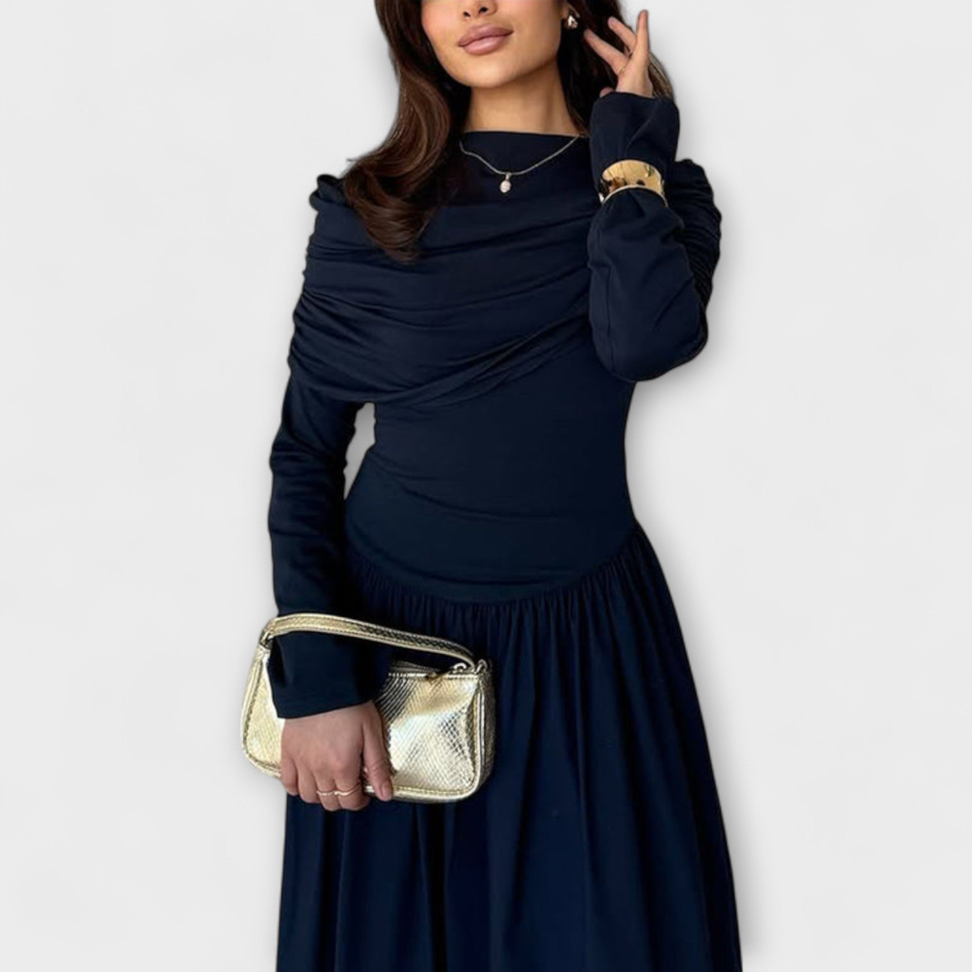 Women’s Knee-Length Dress, Tailored Fit, Short Sleeve, Round Neckline, Polyester, Breathable Fabric