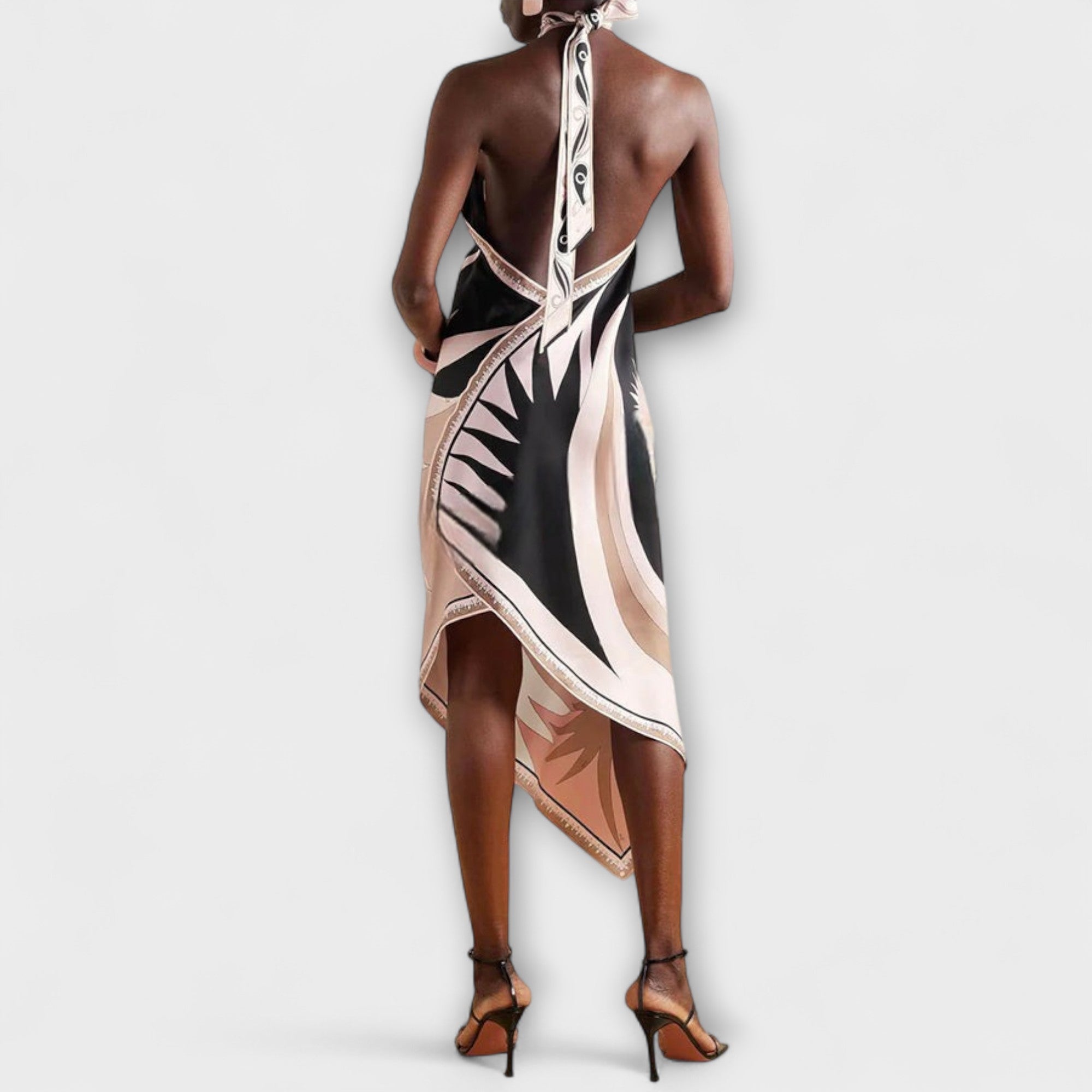 Women’s Knee-Length Satin Dress, Sleeveless, Halter Neck, Loose Fit