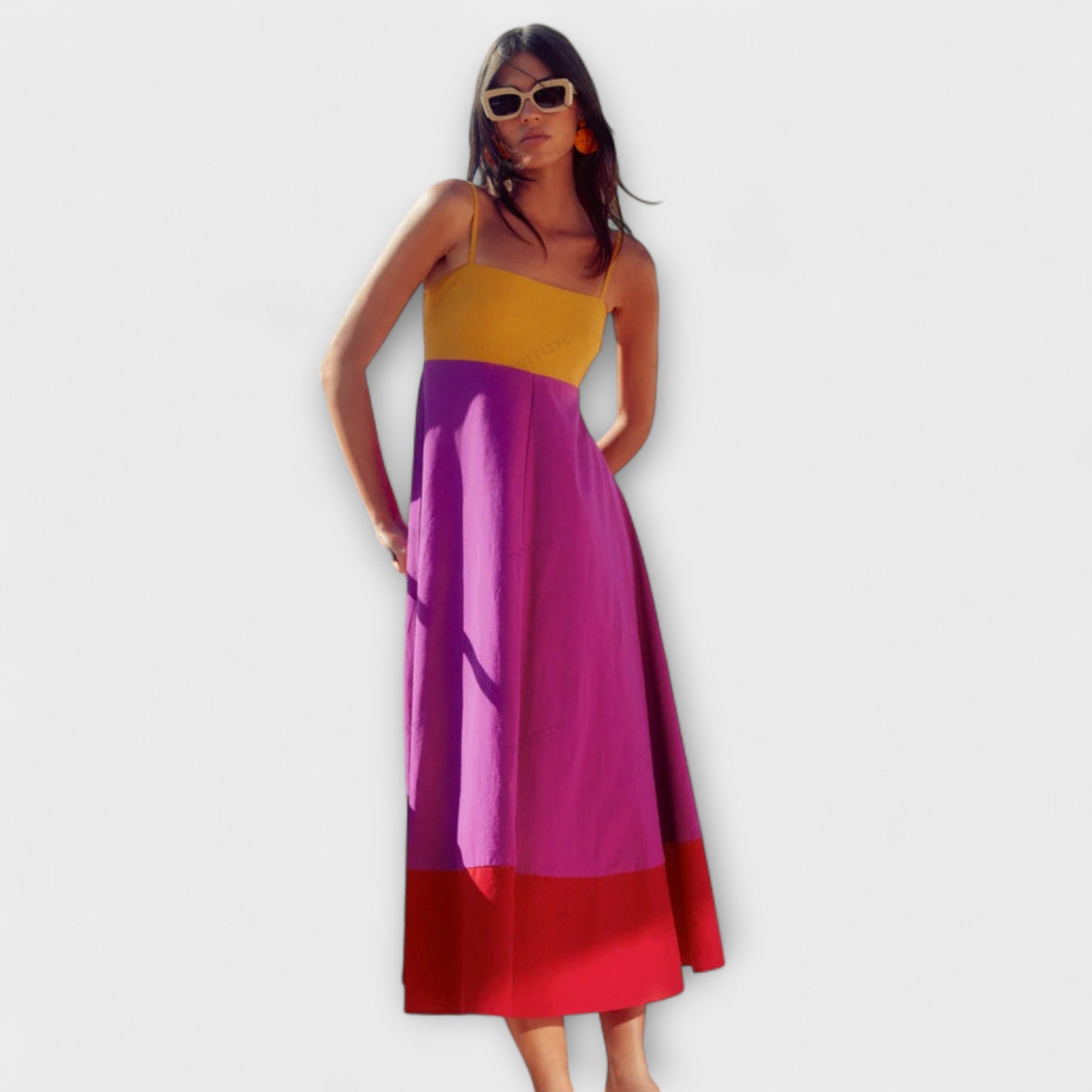 Women’s Lightweight Colourful Dress, Spaghetti Strap, V-Neck, Flattering Fit, Breathable Material