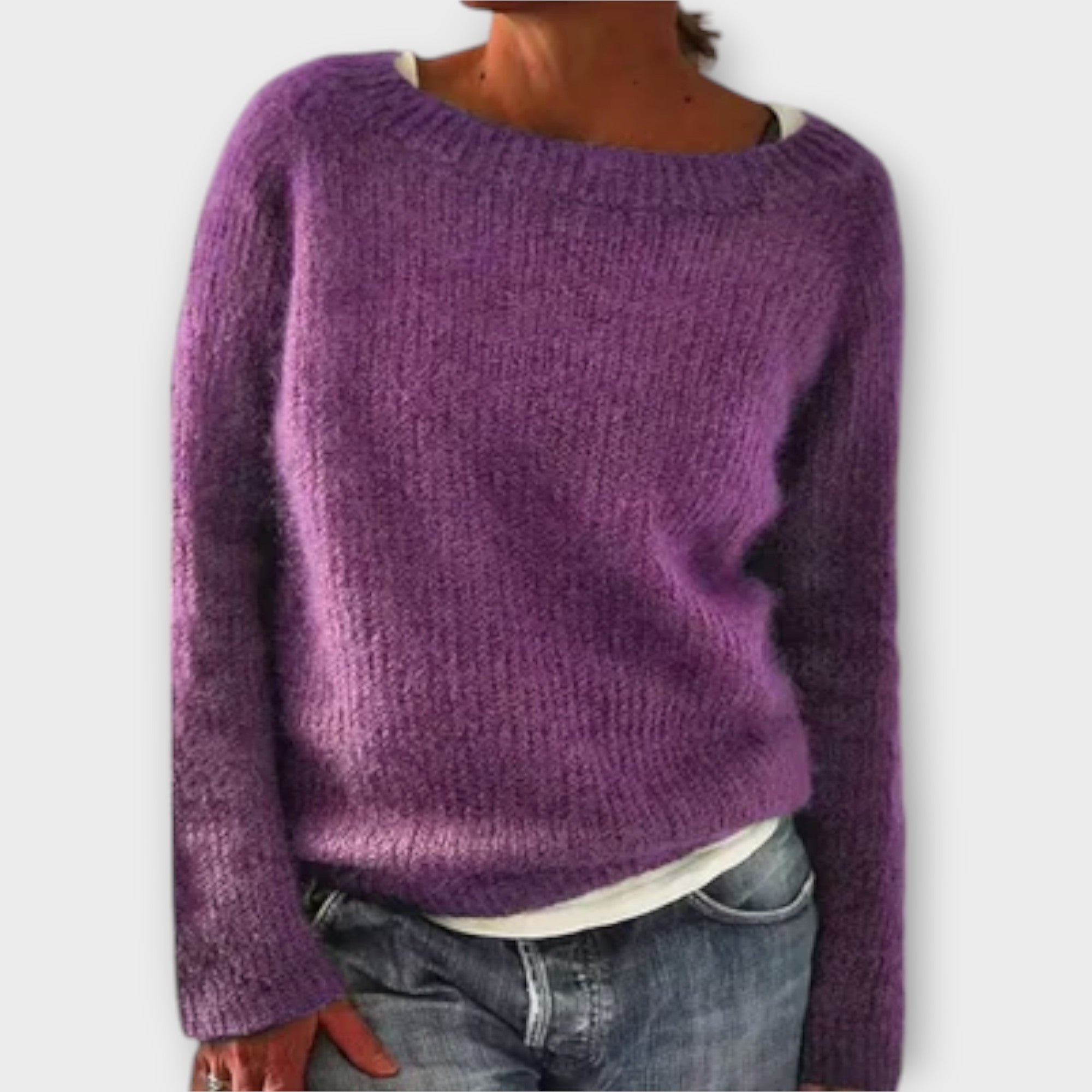 Women’s Lightweight Knit Sweater, Long Sleeve, Crew Neck, Oversized Fit