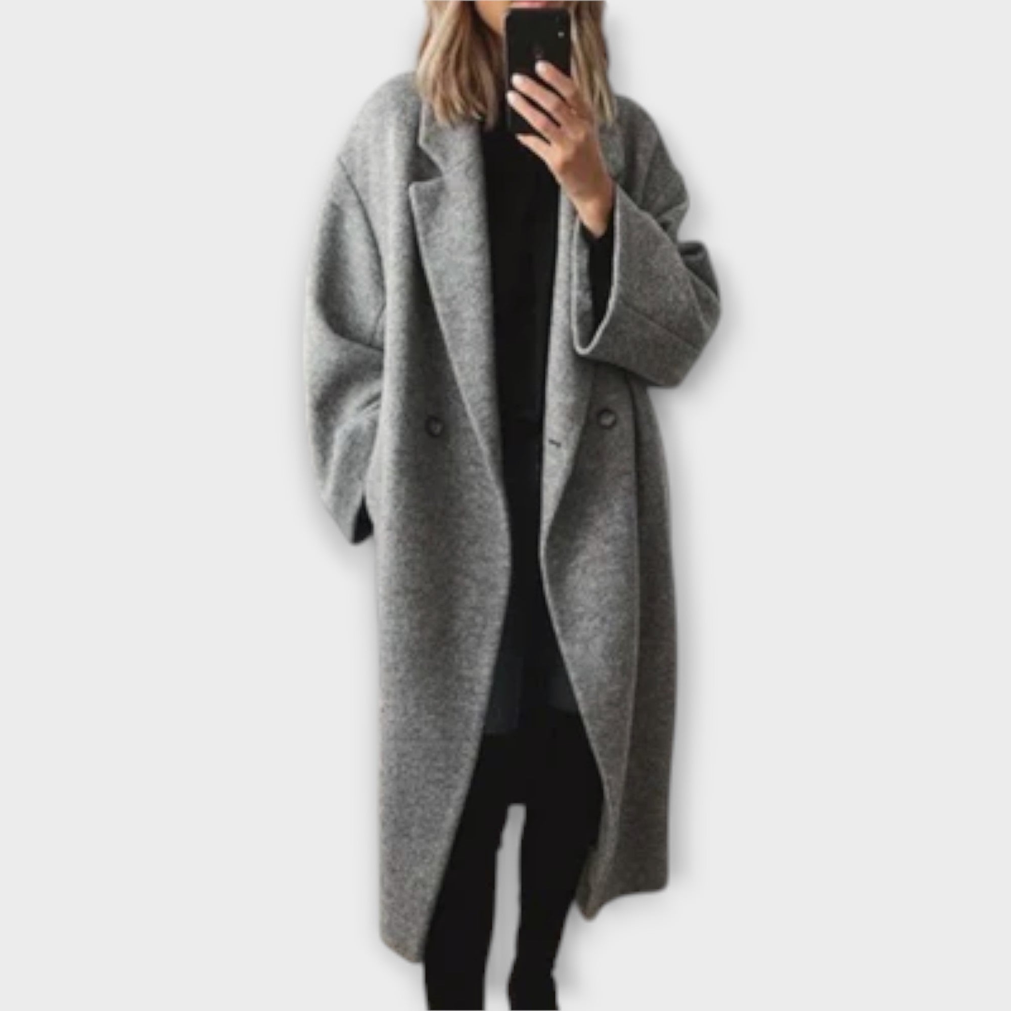 Women’s Long Coat, Tailored Fit, Lapel Collar, Long Sleeve, Soft Warm Fabric