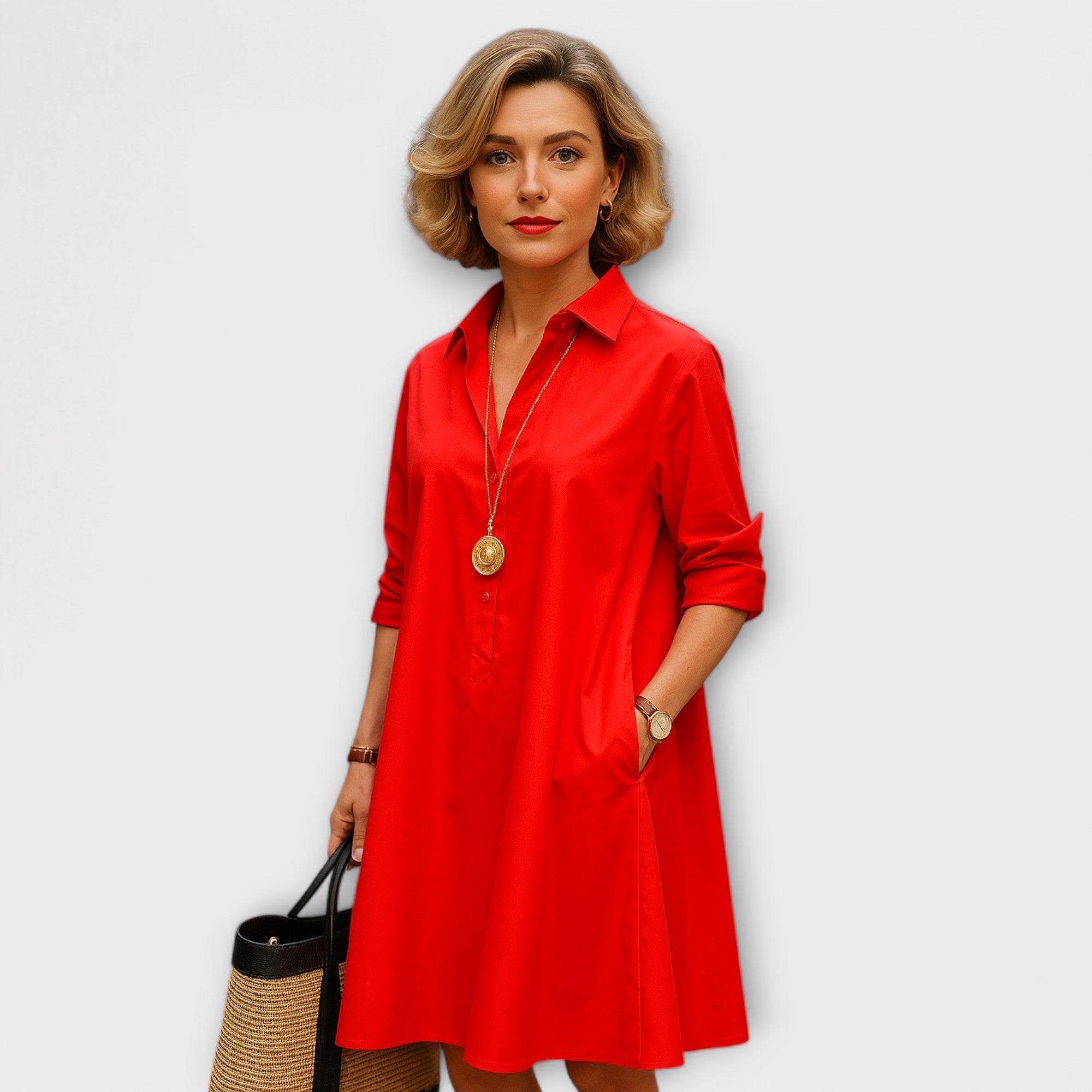 Women’s Long Shirt Dress, Tailored Fit, Button-Down Collar, Durable Fabric
