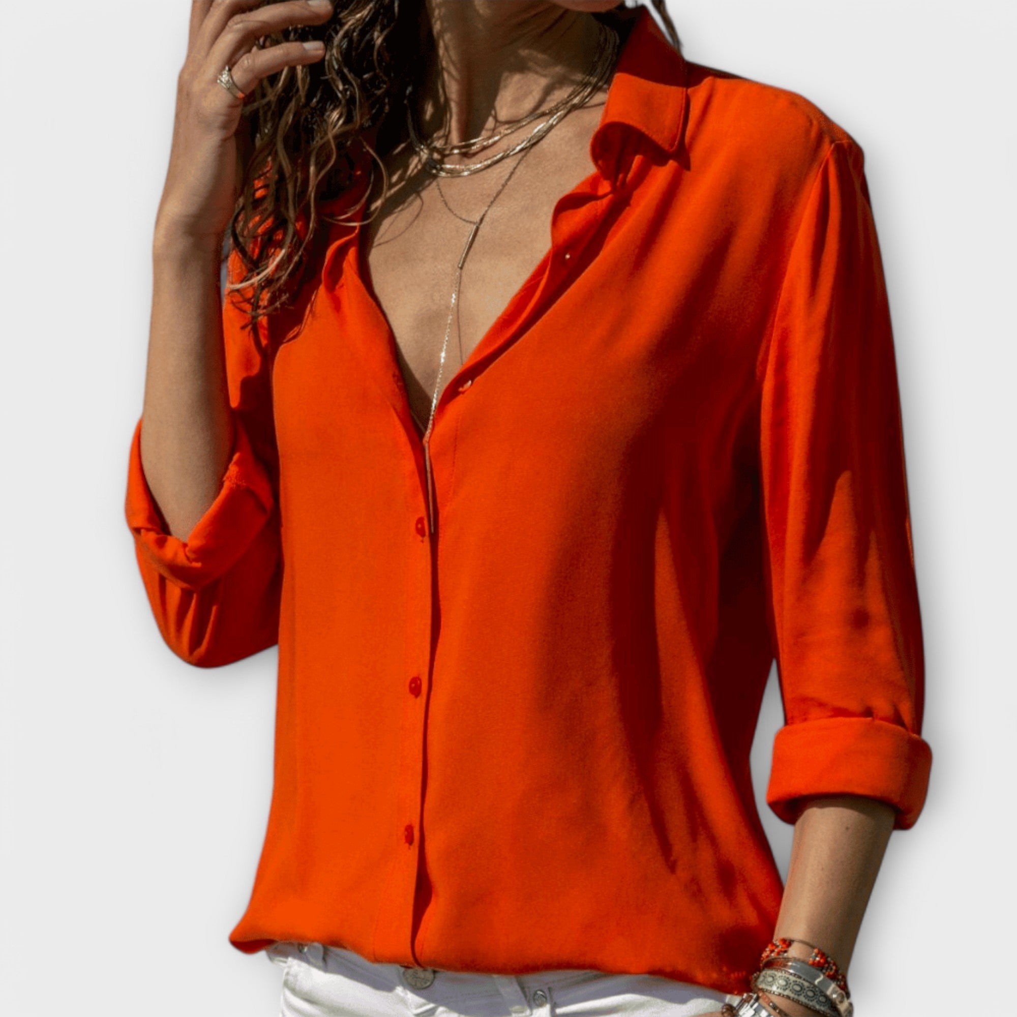 Women’s Long Sleeve Blouse, Tailored Fit, Breathable Fabric, Sleek Silhouette, Year-Round Comfort