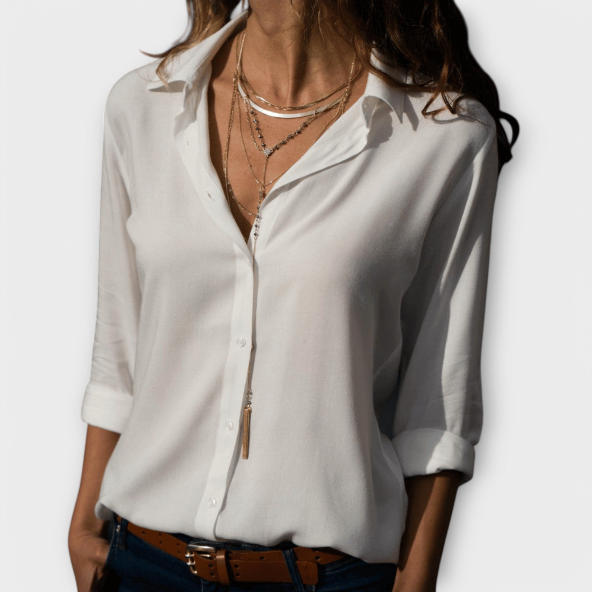 Women’s Long Sleeve Blouse, Tailored Fit, Breathable Fabric, Sleek Silhouette, Year-Round Comfort