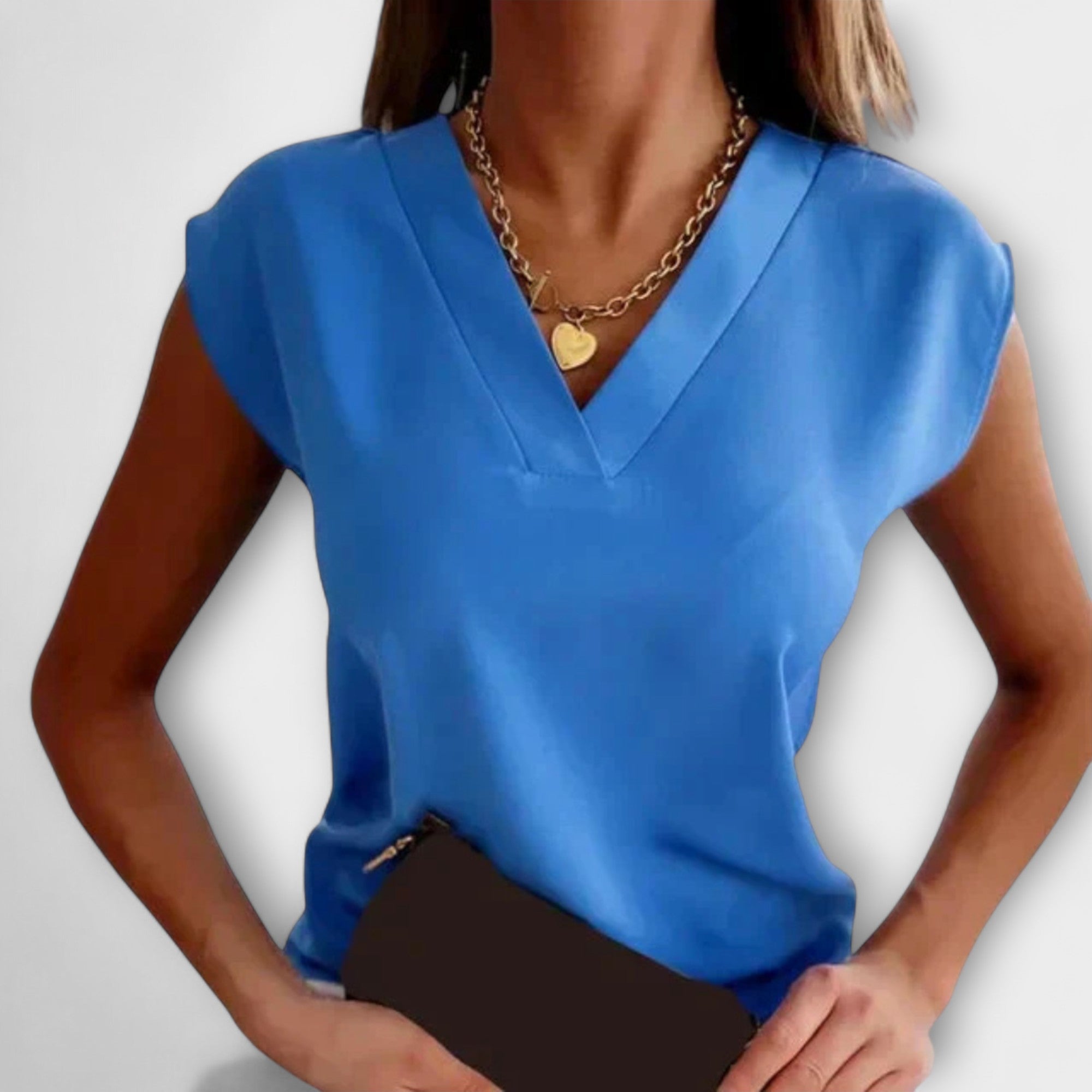 Women’s Loose Fit Dress, V-Neck, Short Hooded Sleeves, Breathable Summer Top