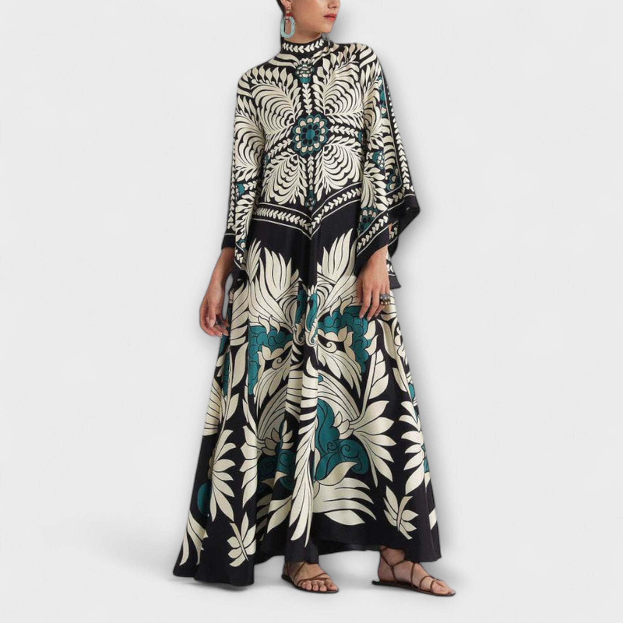 Women’s Maxi Dress, Floral Pattern, Sleeveless, High Collar, Relaxed Fit, Soft Breathable Fabric