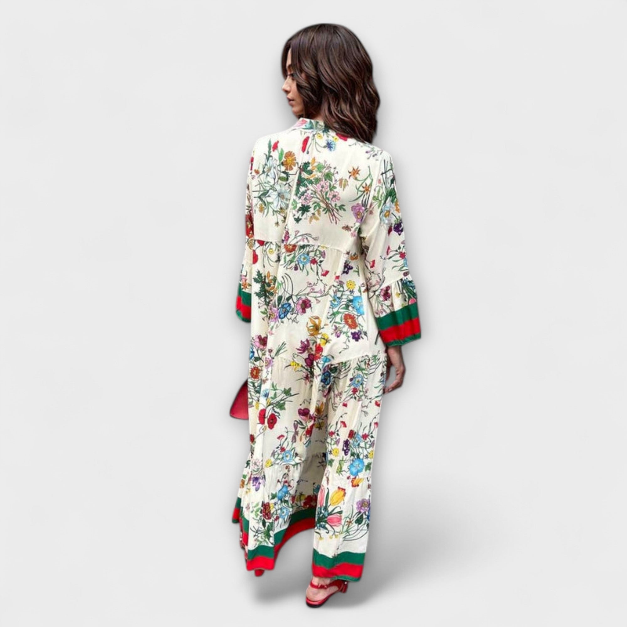 Women’s Maxi Dress, Floral Print, Flowing Bell Sleeves, Relaxed Fit, Lightweight Fabric