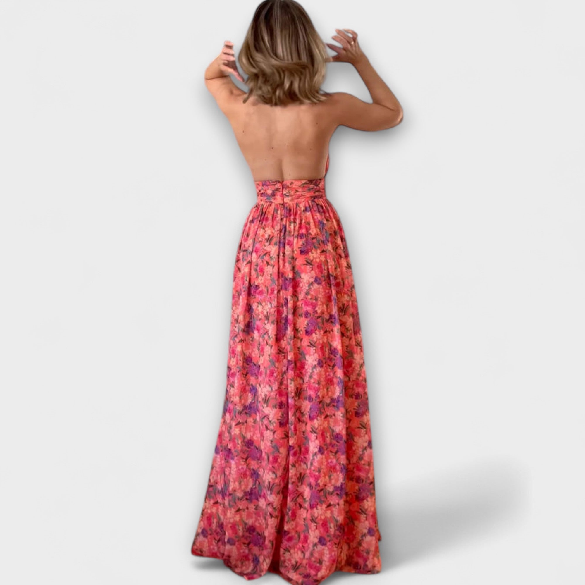 Women’s Maxi Dress, Floral Print, Sleeveless, Backless, Flowing Fit