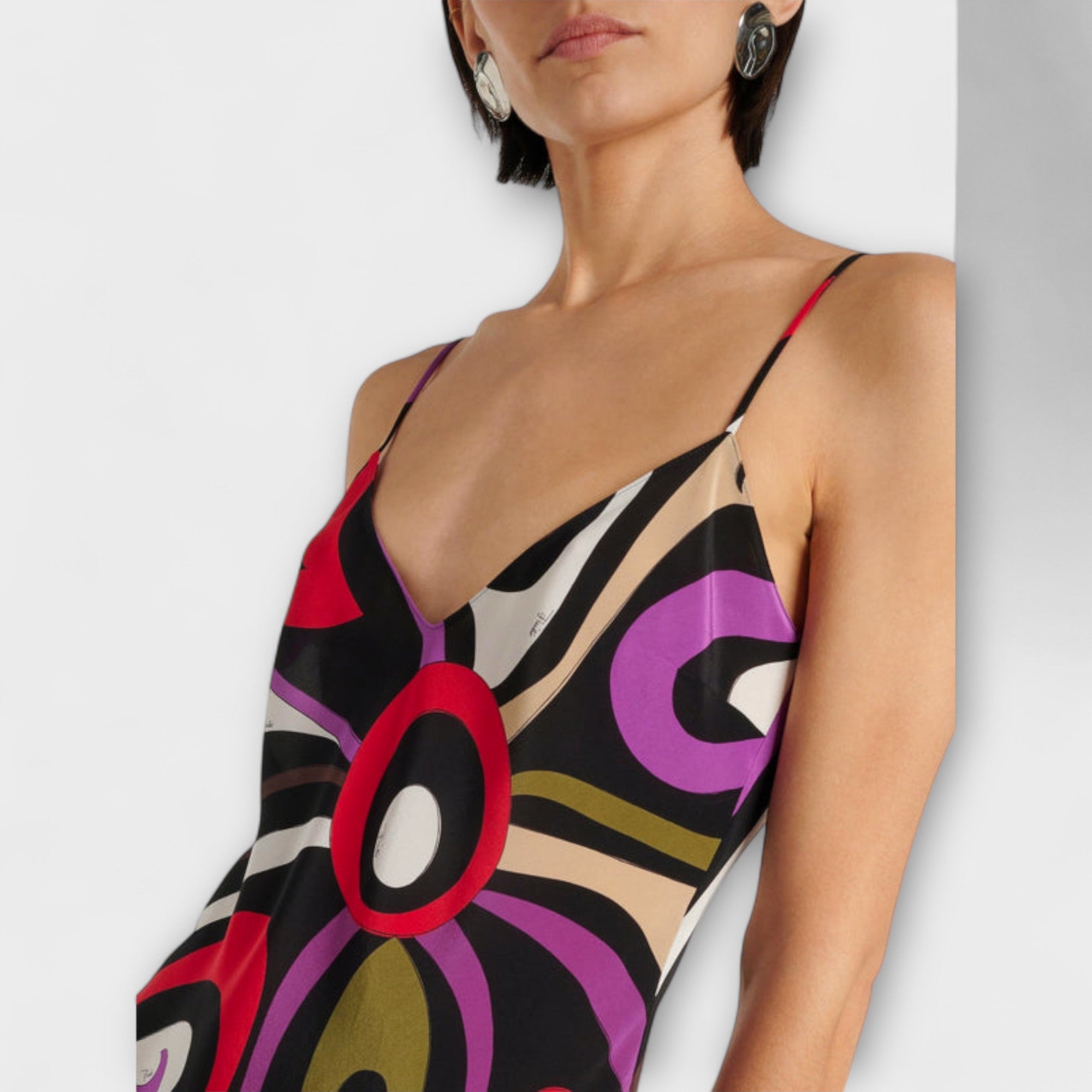 Women’s Maxi Dress, Khaki and Pink Marble Print, Sleeveless, V-Neck, Flattering Fit, Satin