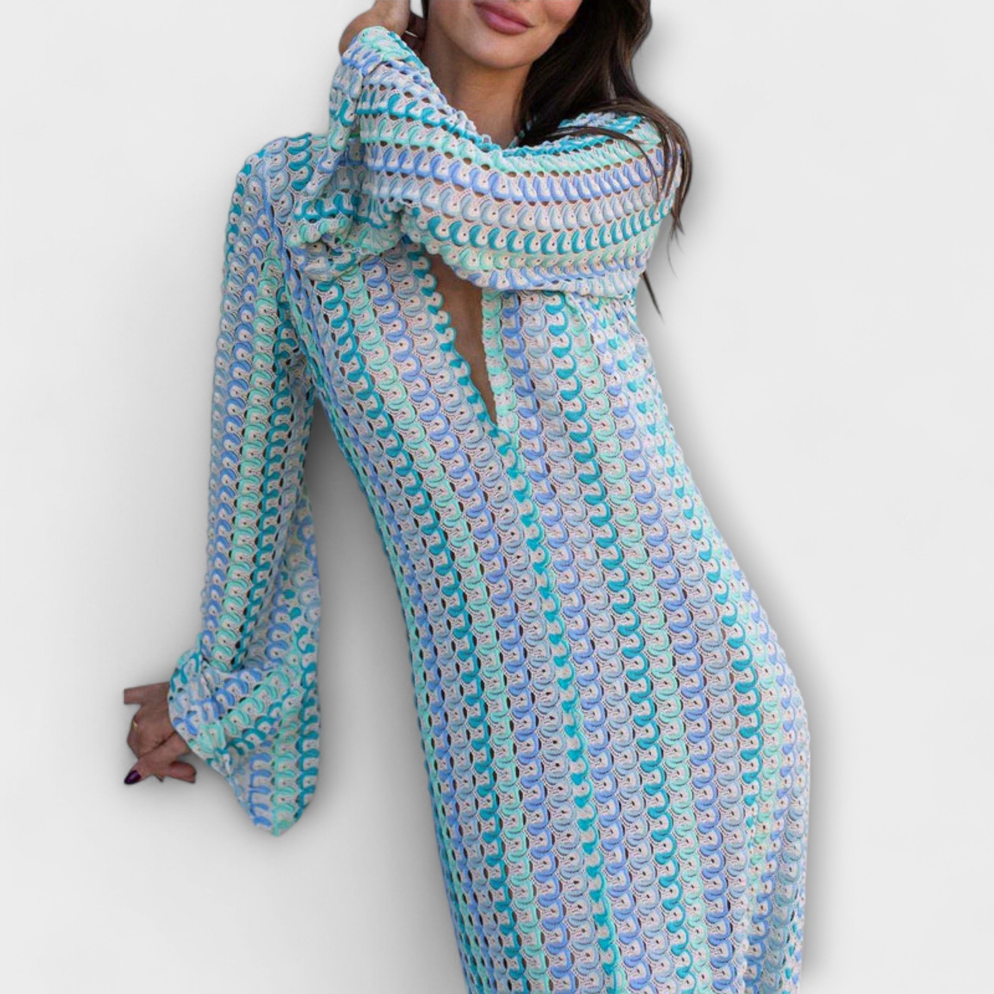 Women’s Maxi Dress, Lightweight, Ankle Length, Long Sleeve, V-Neck, Loose Fit