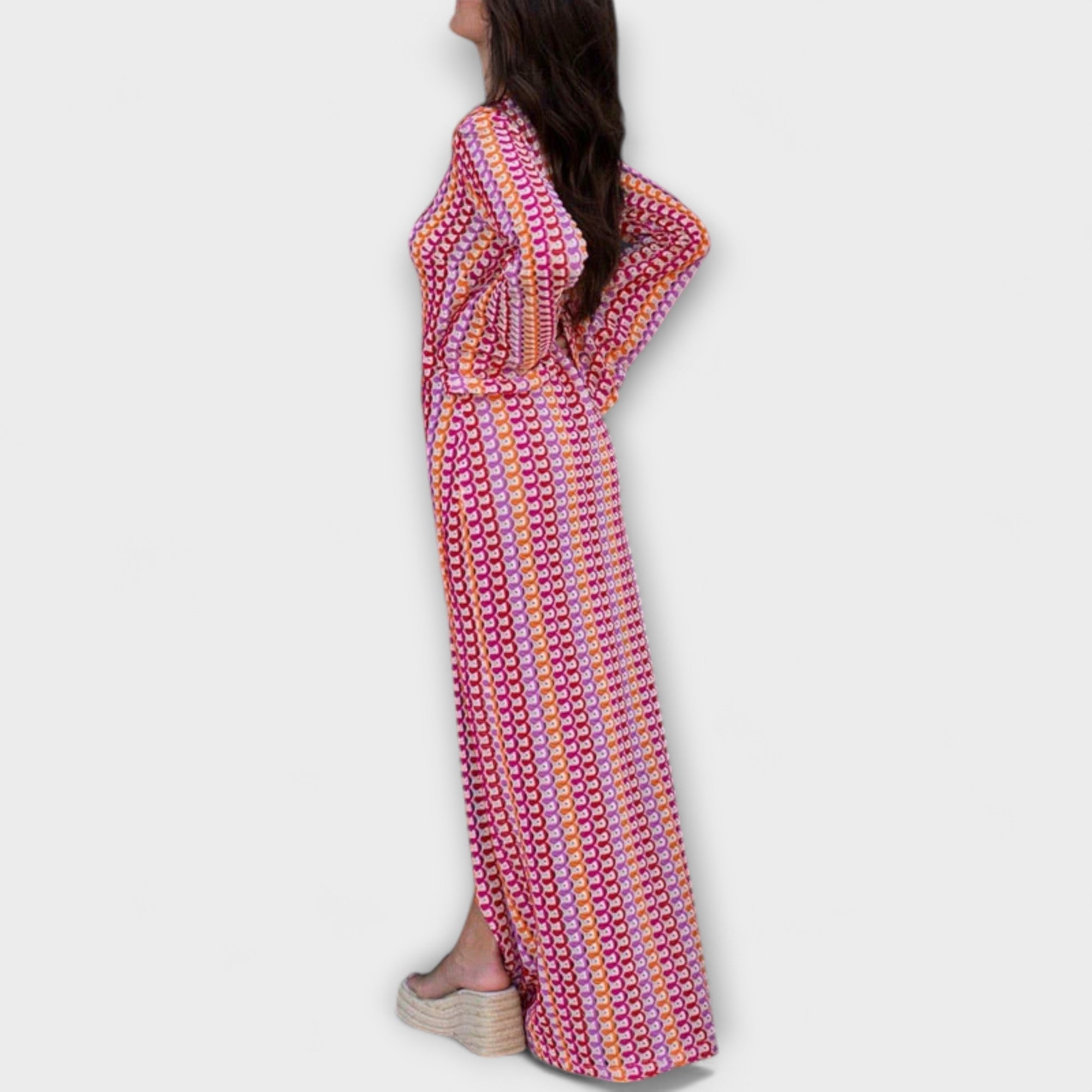 Women’s Maxi Dress, Lightweight, Ankle Length, Long Sleeve, V-Neck, Loose Fit
