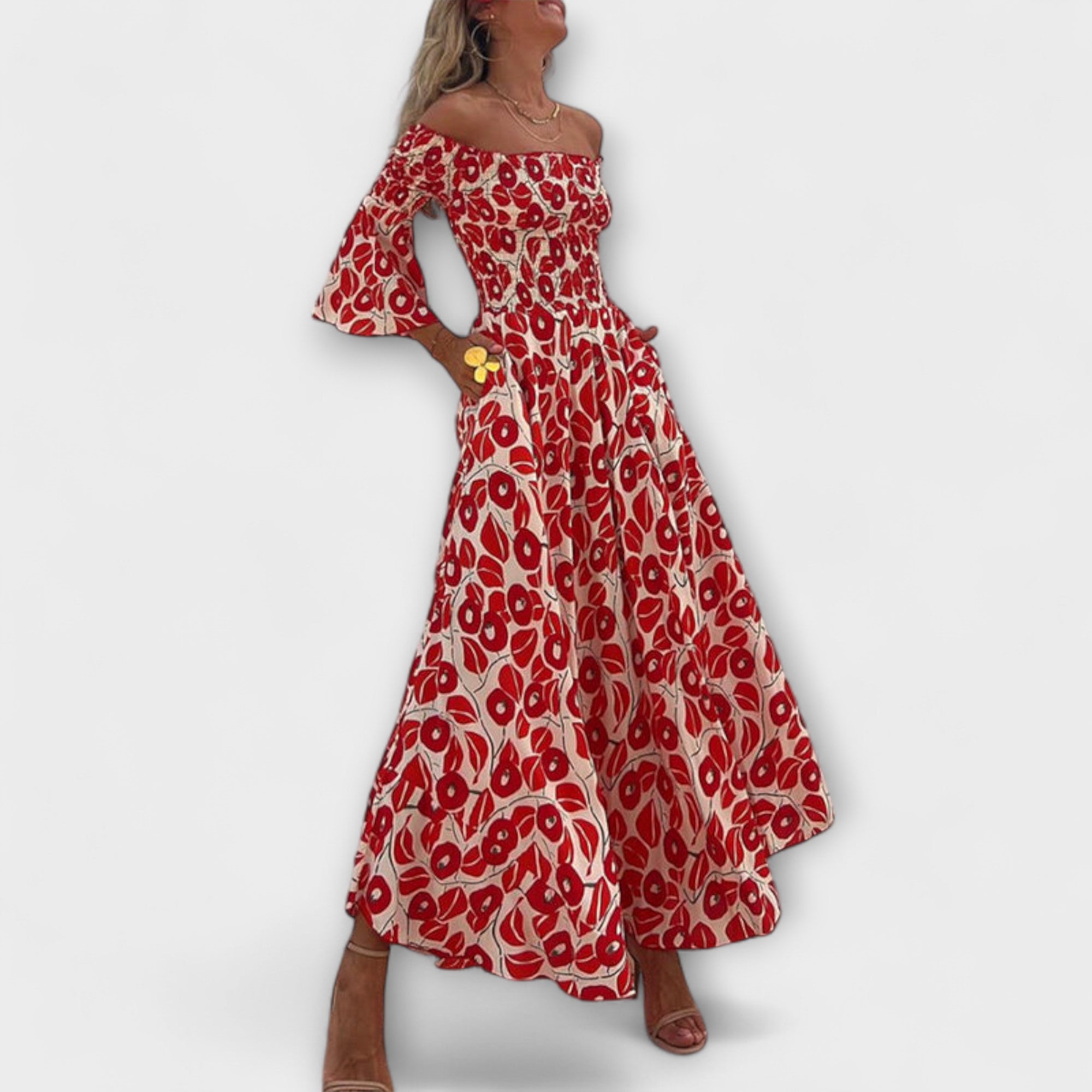 Women’s Maxi Dress, Off-Shoulder, Floor-Length, Bell Sleeves, Loose Fit