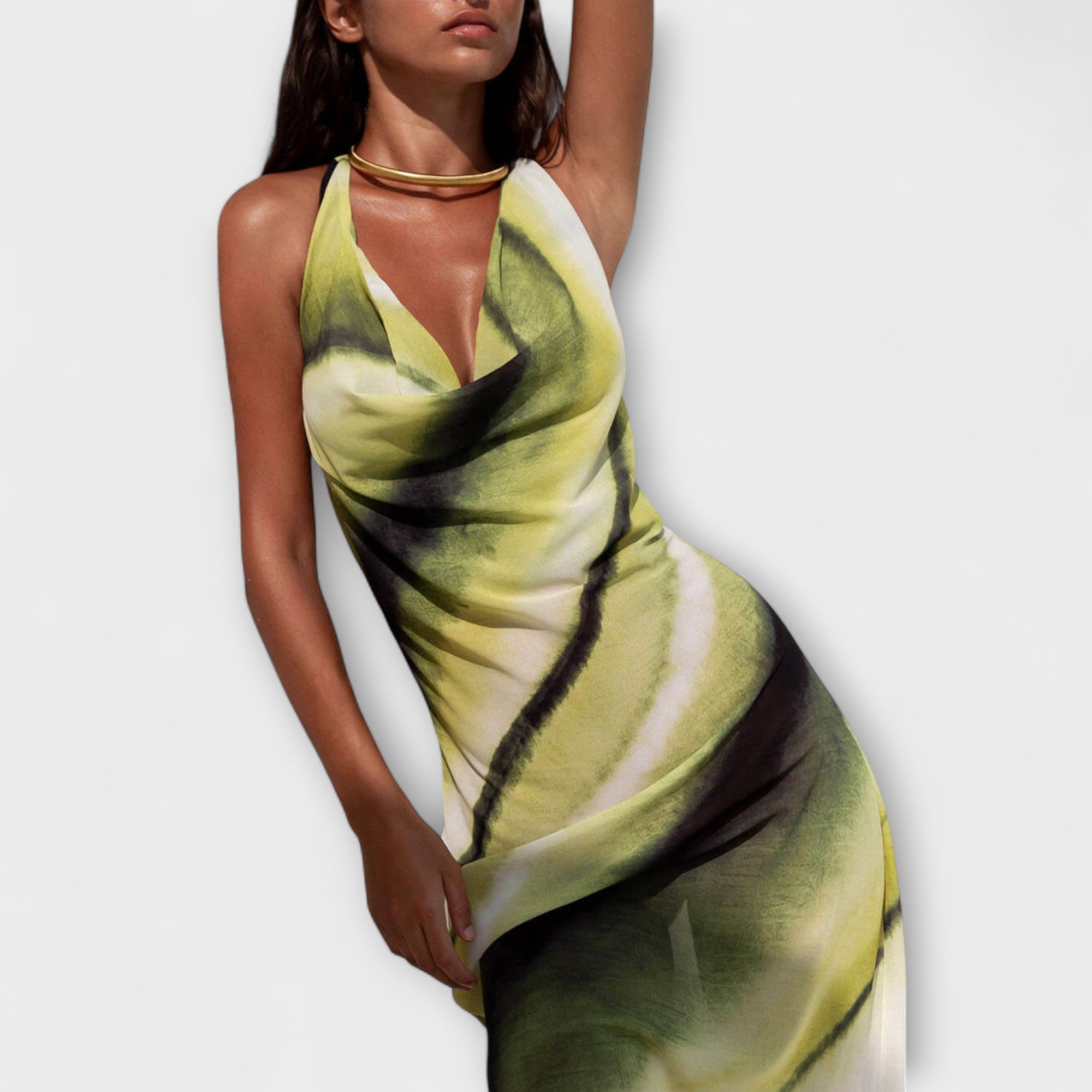 Women’s Maxi Dress, Ombre Tie-Dye Pattern, Sleeveless, Scoop Neck, Slim Fit, Breathable Fabric