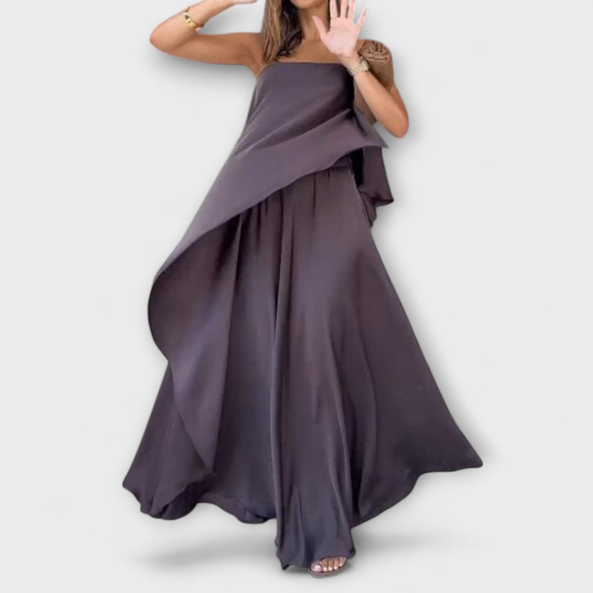 Women’s Maxi Dress, Sleeveless Bandeau Neckline, Asymmetrical Fit, Lightweight Fabric