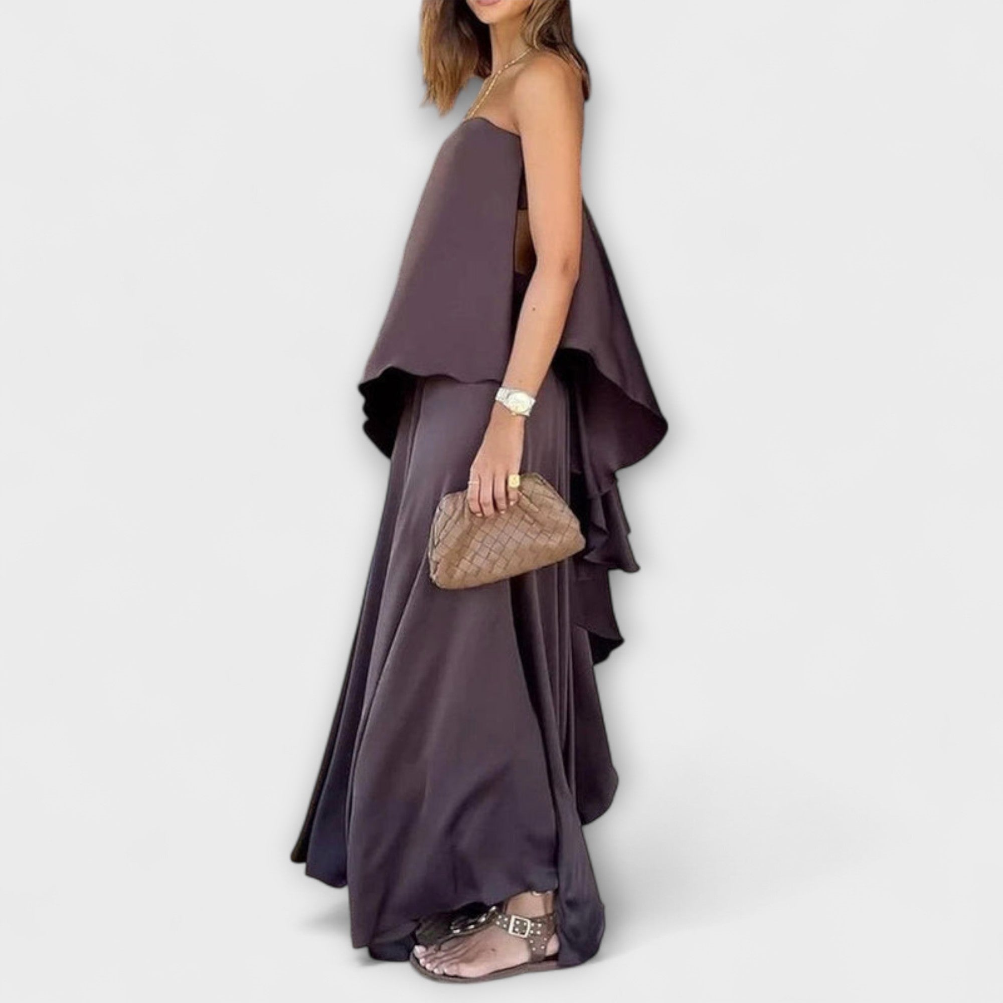 Women’s Maxi Dress, Sleeveless Bandeau Neckline, Asymmetrical Fit, Lightweight Fabric