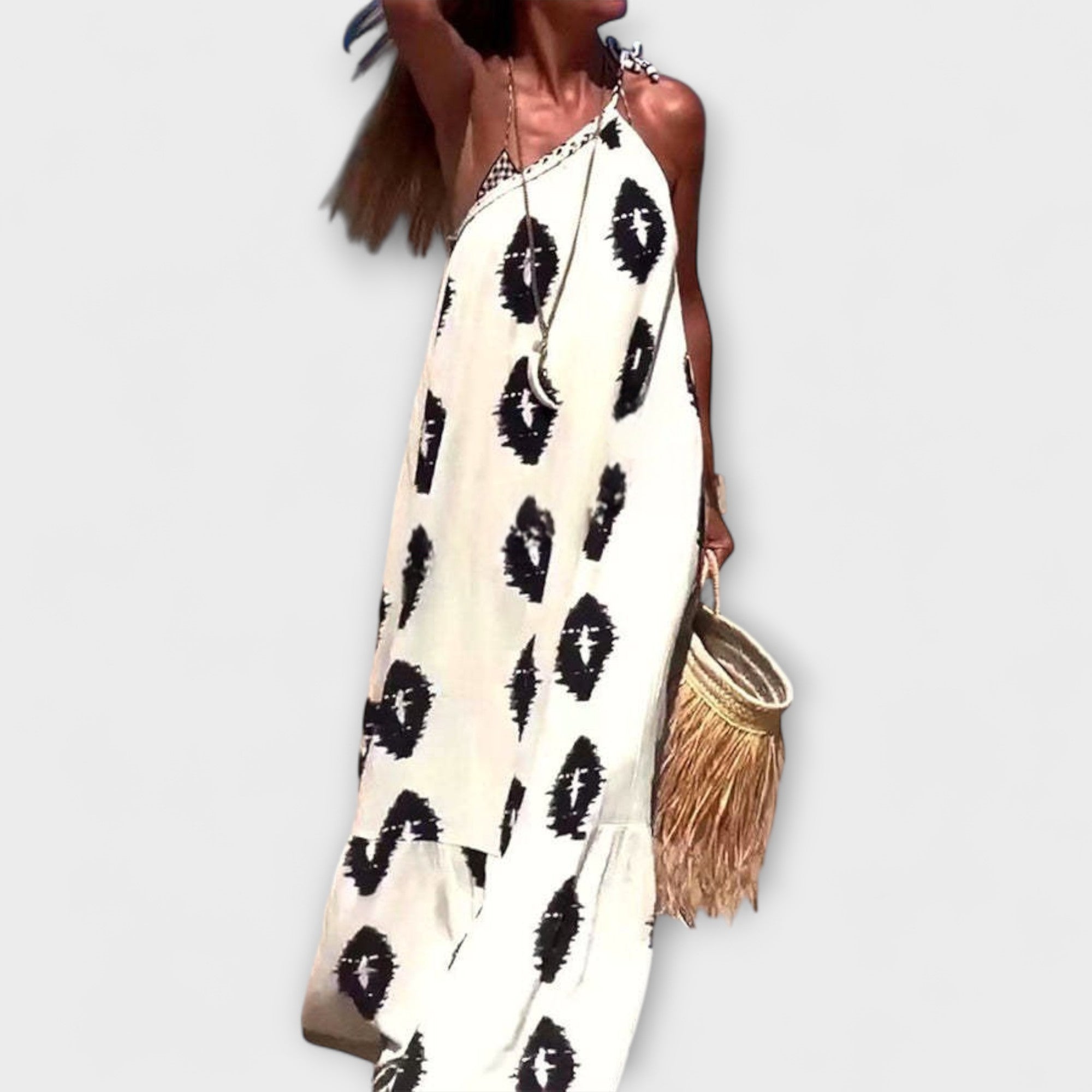 Women’s Maxi Dress, Sleeveless, One-Shoulder, Loose Fit, Ankle-Length, Polyester