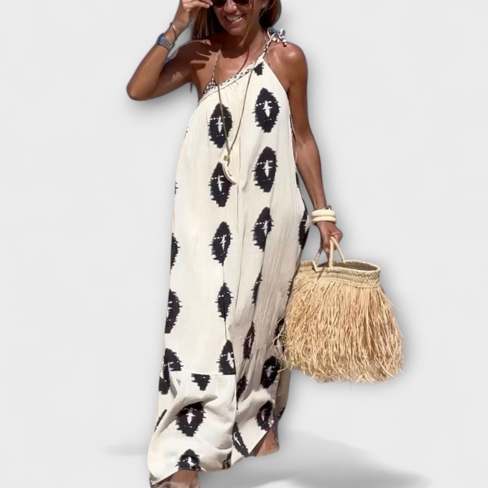 Women’s Maxi Dress, Sleeveless, One-Shoulder, Loose Fit, Ankle-Length, Polyester