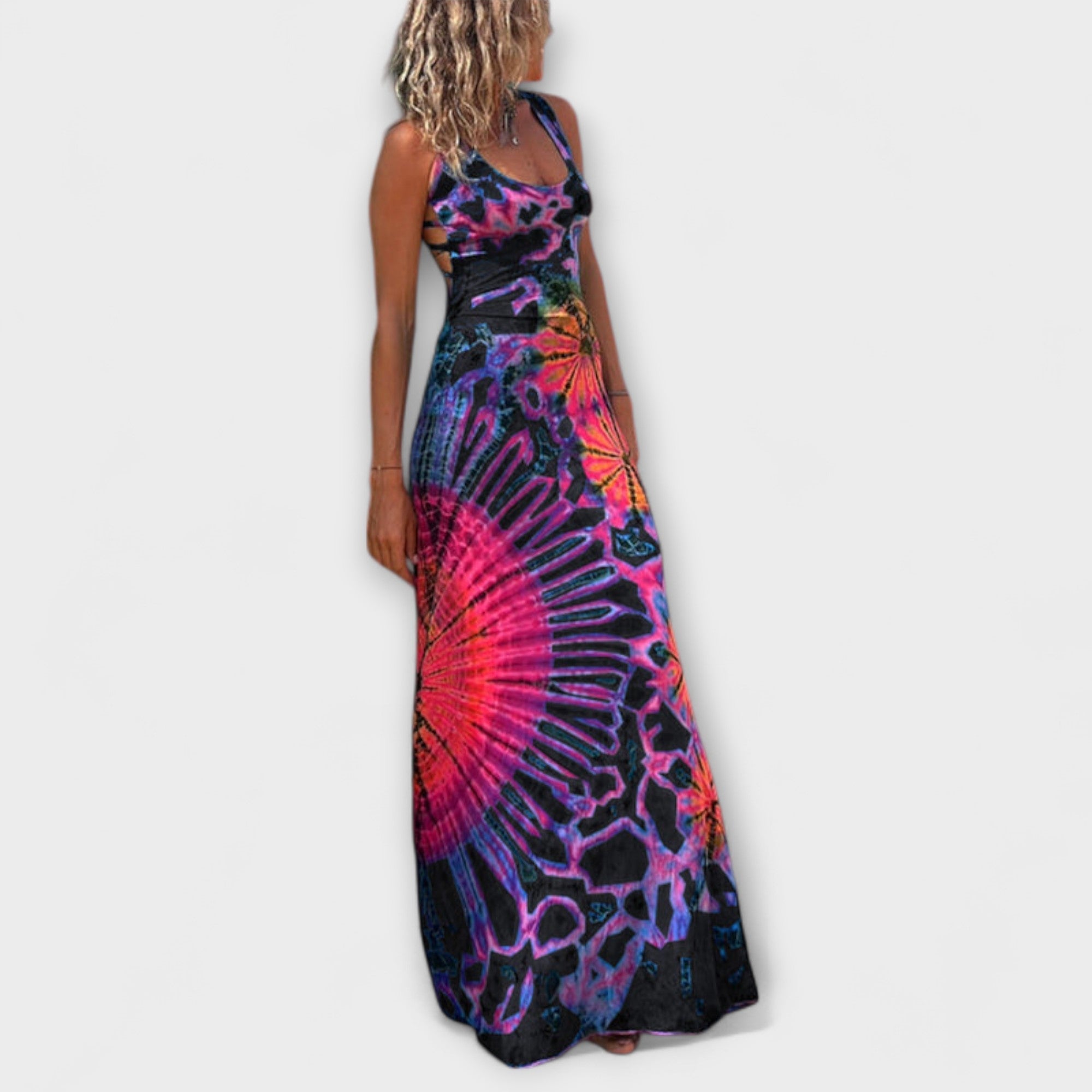 Women’s Maxi Dress, Sleeveless, Round Neck, Regular Fit, Unplaced Print, High-Quality Fabric
