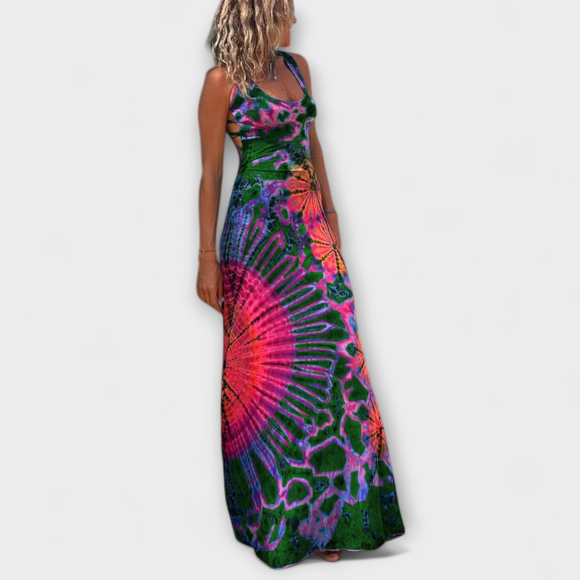 Women’s Maxi Dress, Sleeveless, Round Neck, Regular Fit, Unplaced Print, High-Quality Fabric