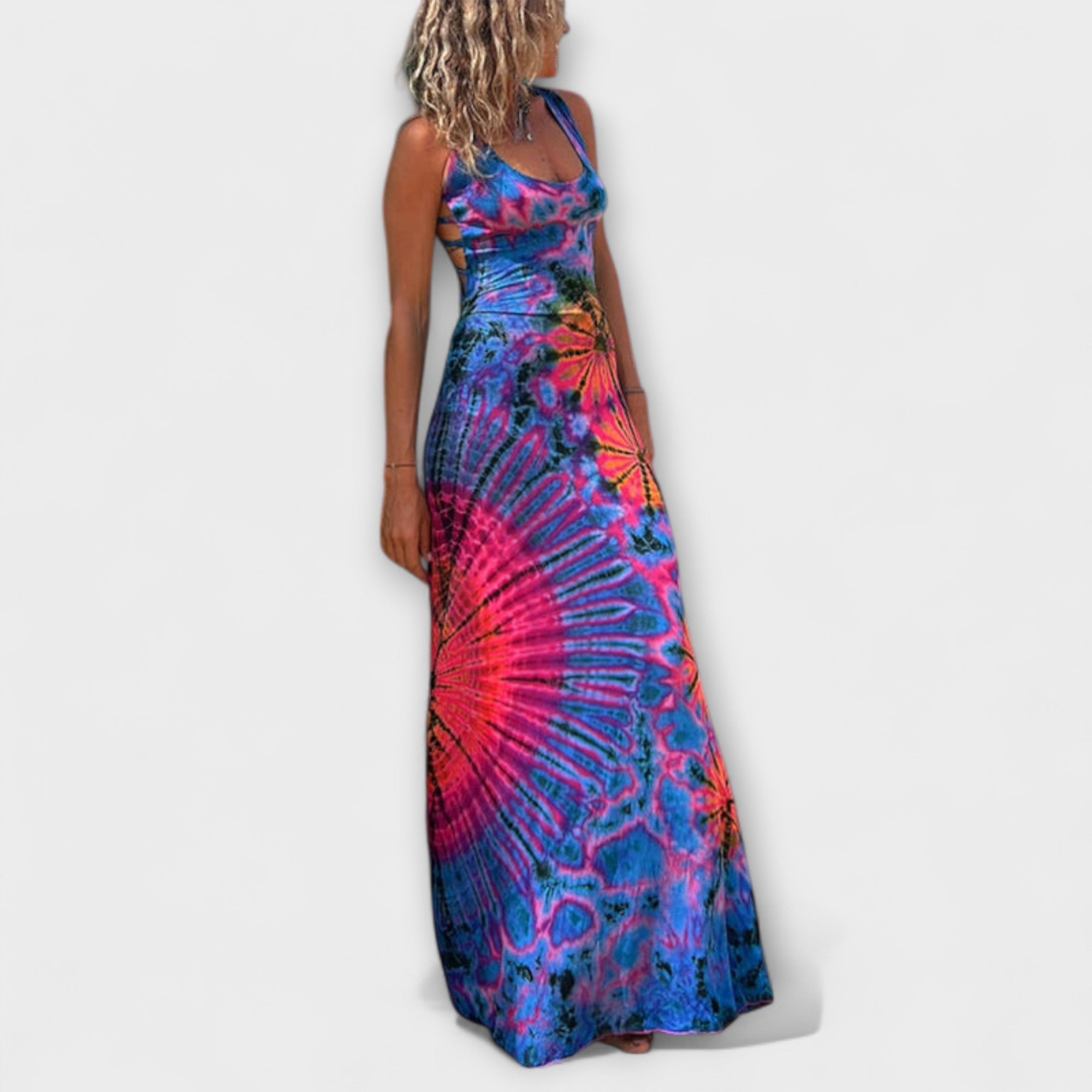 Women’s Maxi Dress, Sleeveless, Round Neck, Regular Fit, Unplaced Print, High-Quality Fabric