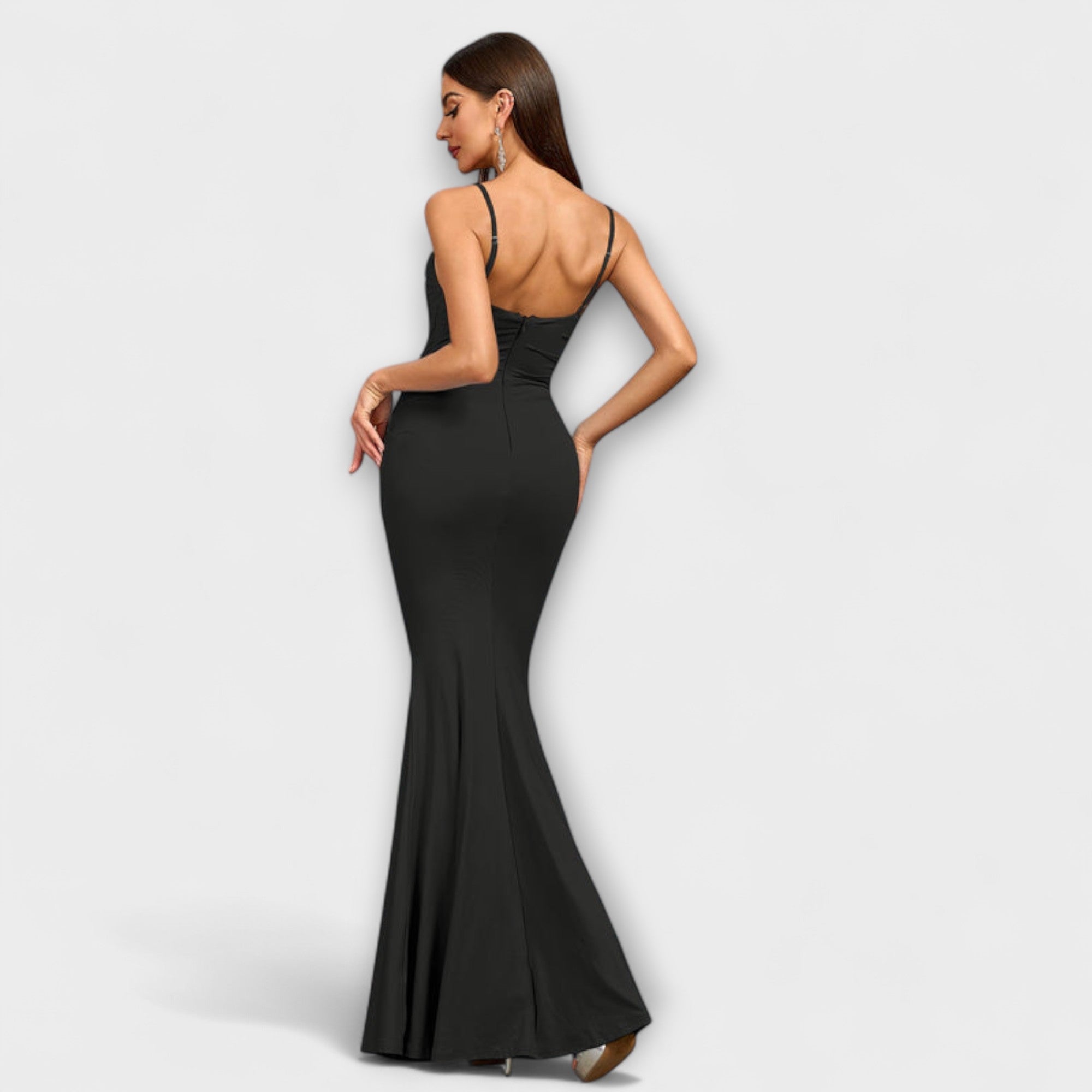 Women’s Maxi Dress, Solid Color, Off-Shoulder, Backless, Slim Fit, Machine Washable Fabric