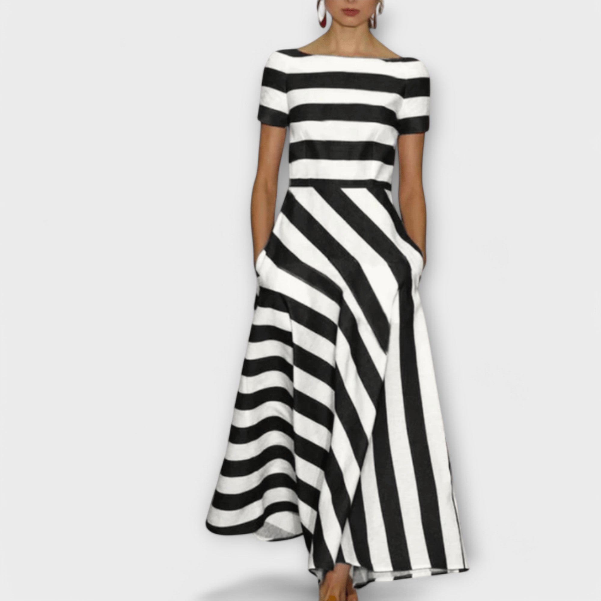 Women’s Maxi Dress, Striped Pattern, Relaxed Fit, Lightweight Breathable Fabric