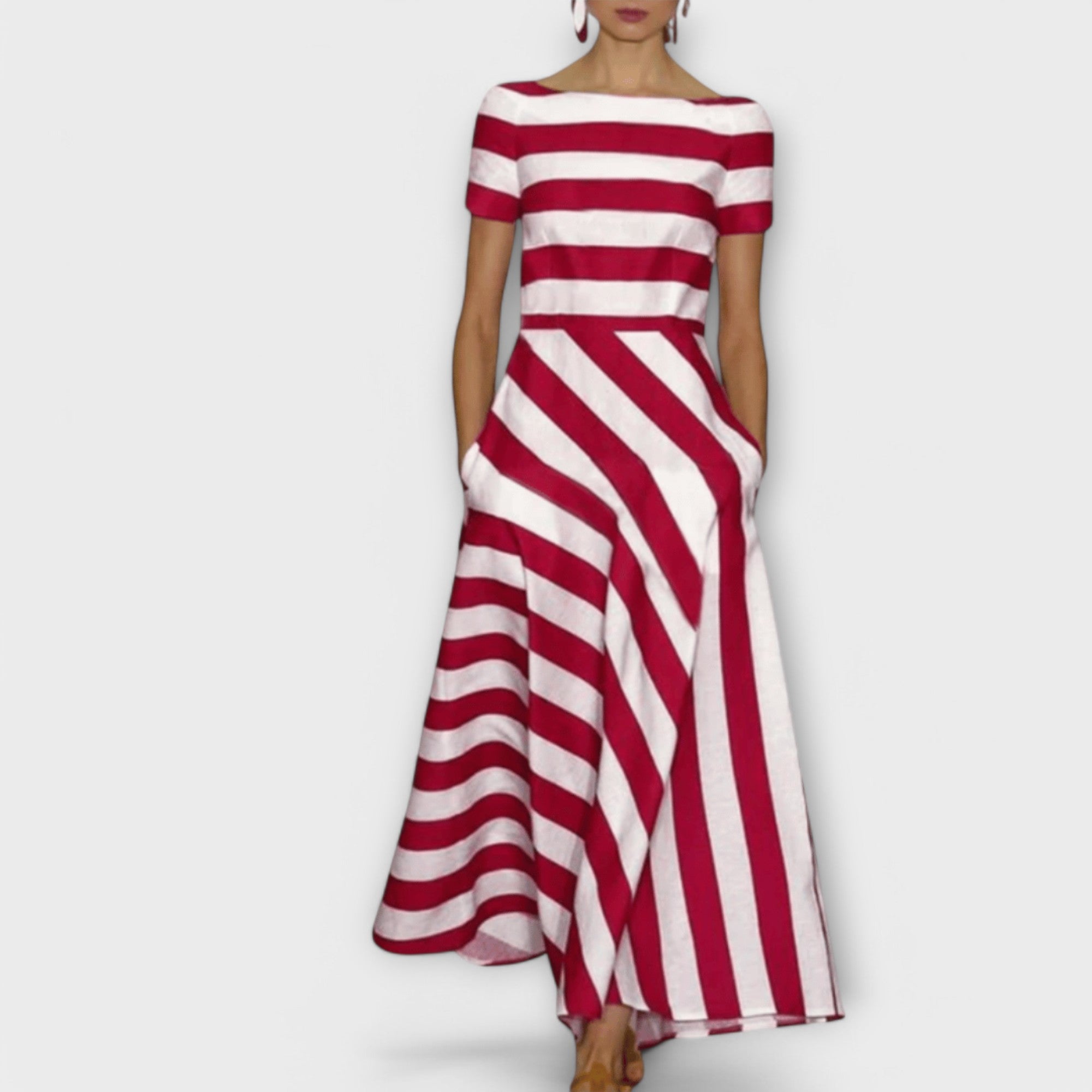 Women’s Maxi Dress, Striped Pattern, Relaxed Fit, Lightweight Breathable Fabric