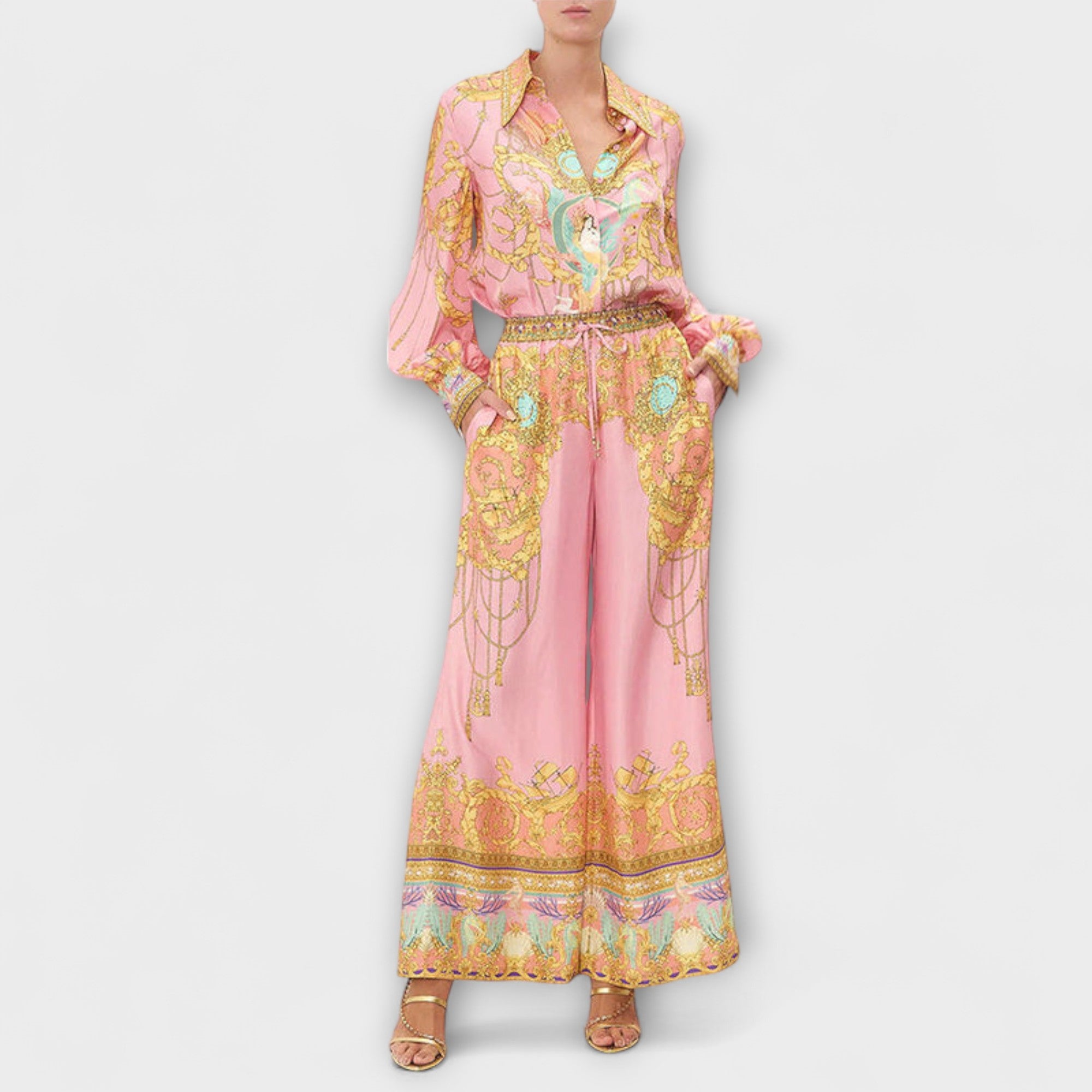 Women’s Maxi Dress, Tiger Print, Long Sleeve, Classic Collar, Loose Fit, Lightweight Polyester