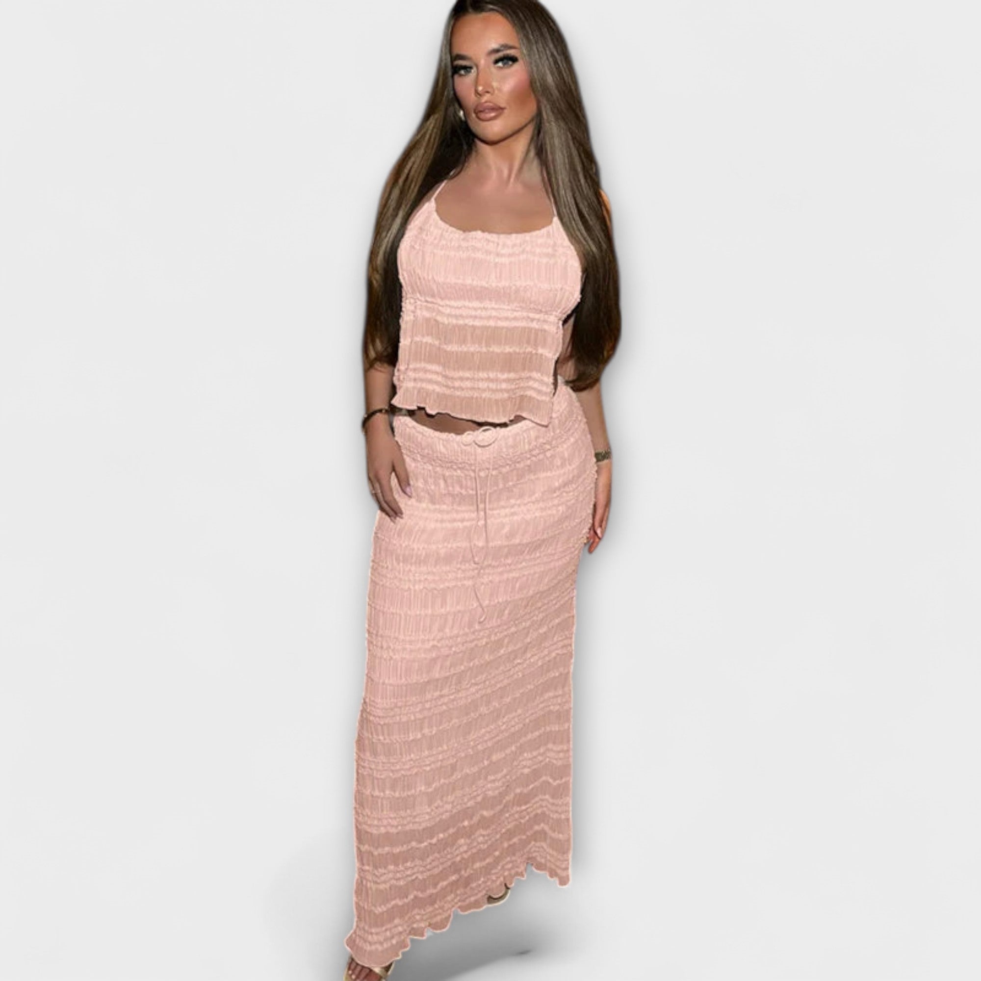 Women’s Maxi Dress Two-Piece Set, Sleeveless, V-Neck, Relaxed Fit, Cotton-Polyester Blend