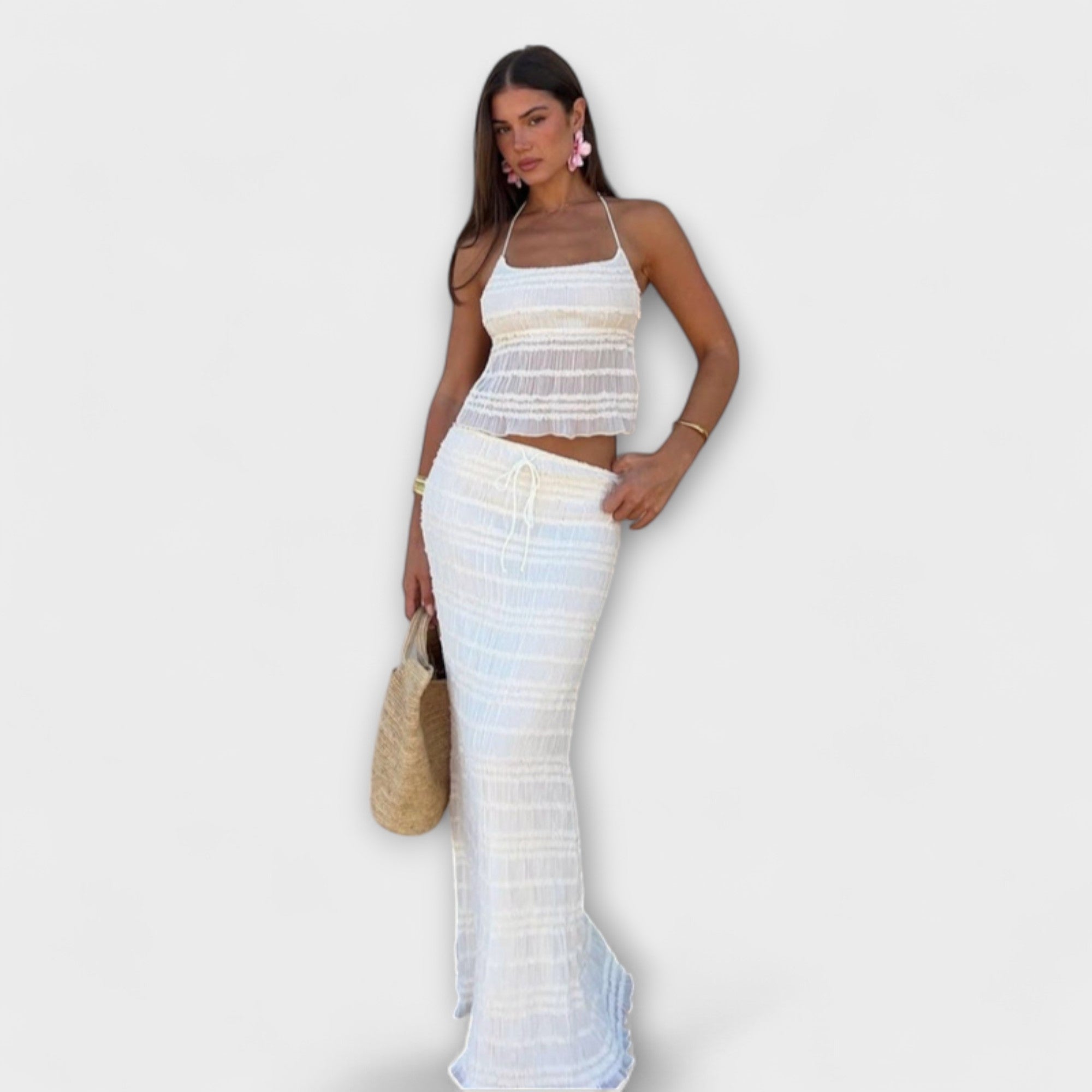 Women’s Maxi Dress Two-Piece Set, Sleeveless, V-Neck, Relaxed Fit, Cotton-Polyester Blend