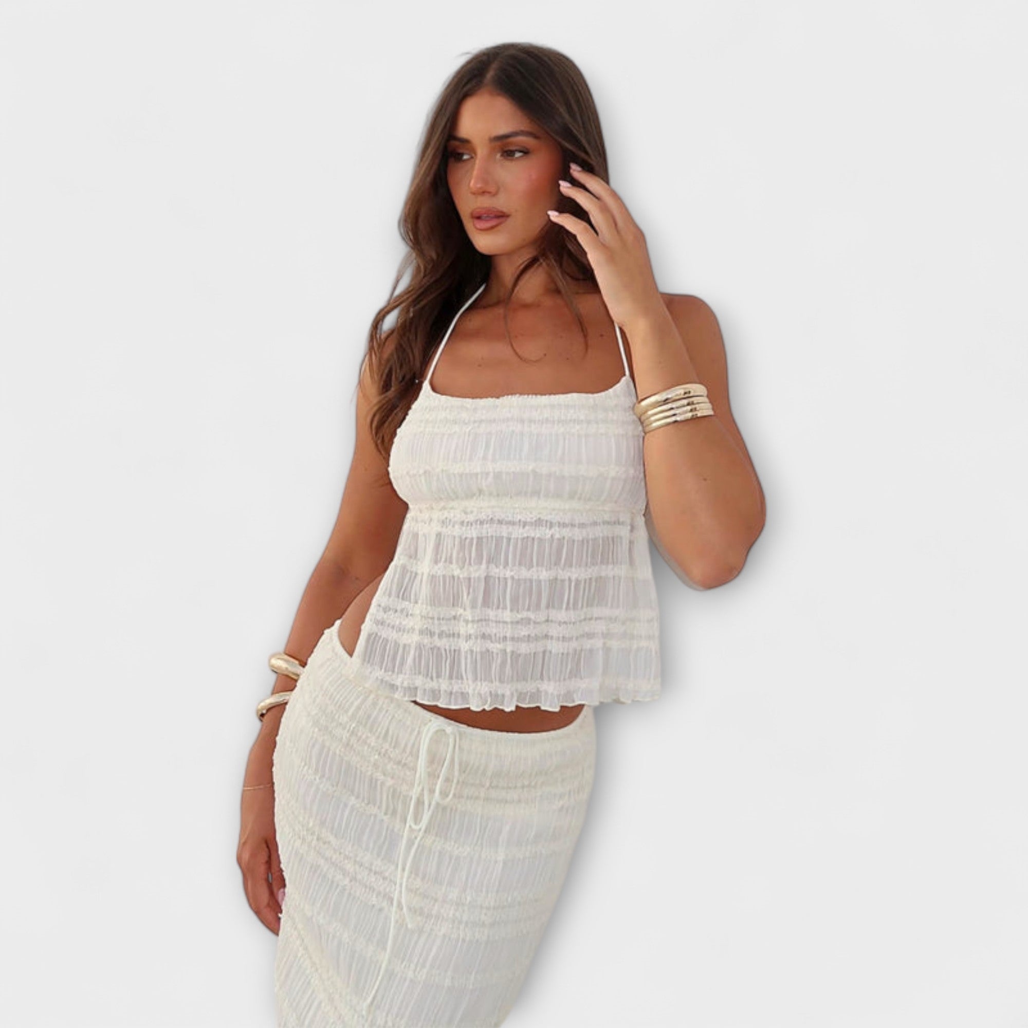 Women’s Maxi Dress Two-Piece Set, Sleeveless, V-Neck, Relaxed Fit, Cotton-Polyester Blend