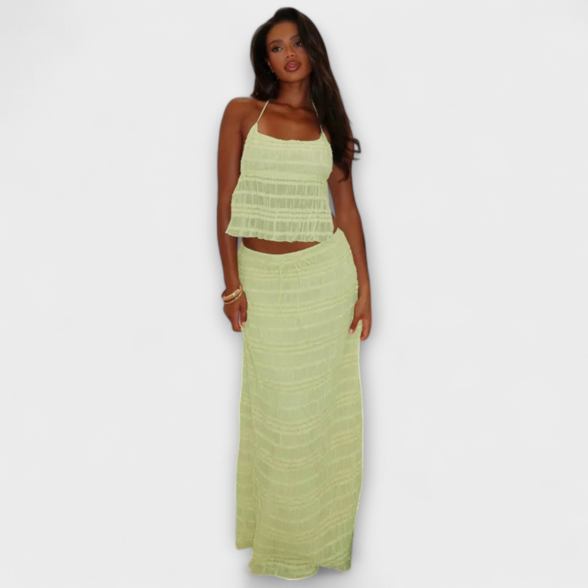 Women’s Maxi Dress Two-Piece Set, Sleeveless, V-Neck, Relaxed Fit, Cotton-Polyester Blend
