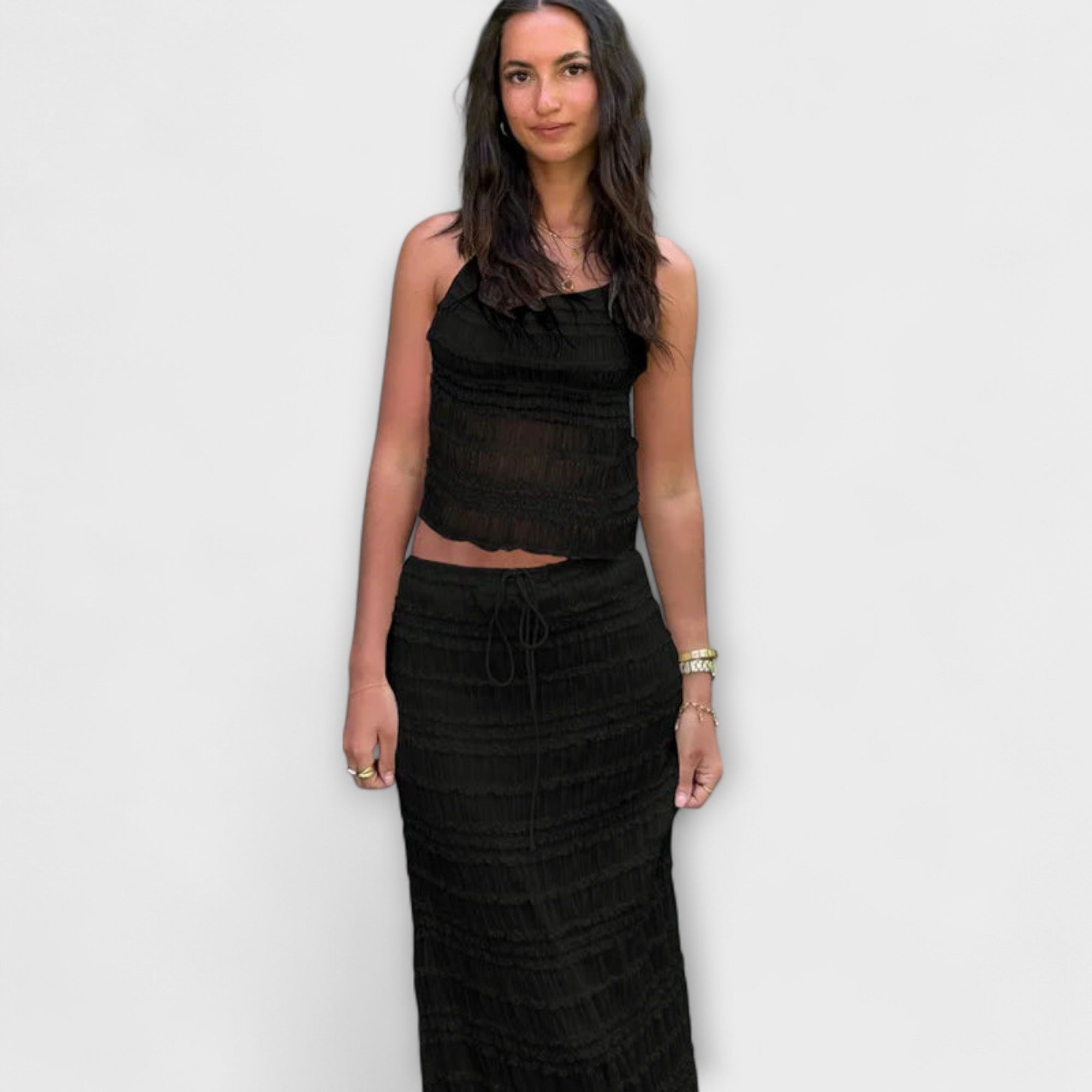 Women’s Maxi Dress Two-Piece Set, Sleeveless, V-Neck, Relaxed Fit, Cotton-Polyester Blend