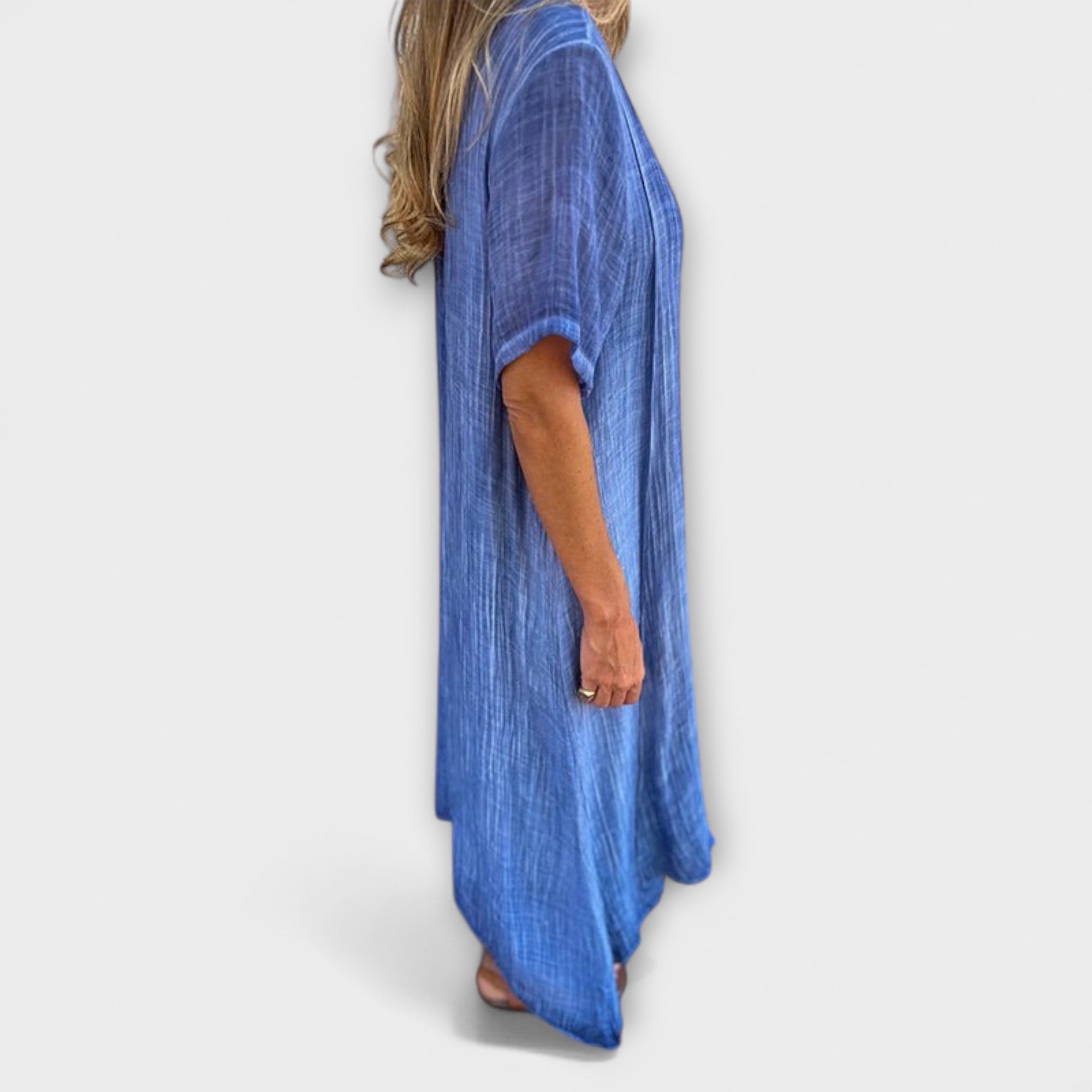 Women’s Midi Dress, Cotton Linen Blend, Sleeveless, Round Neck, Relaxed Fit