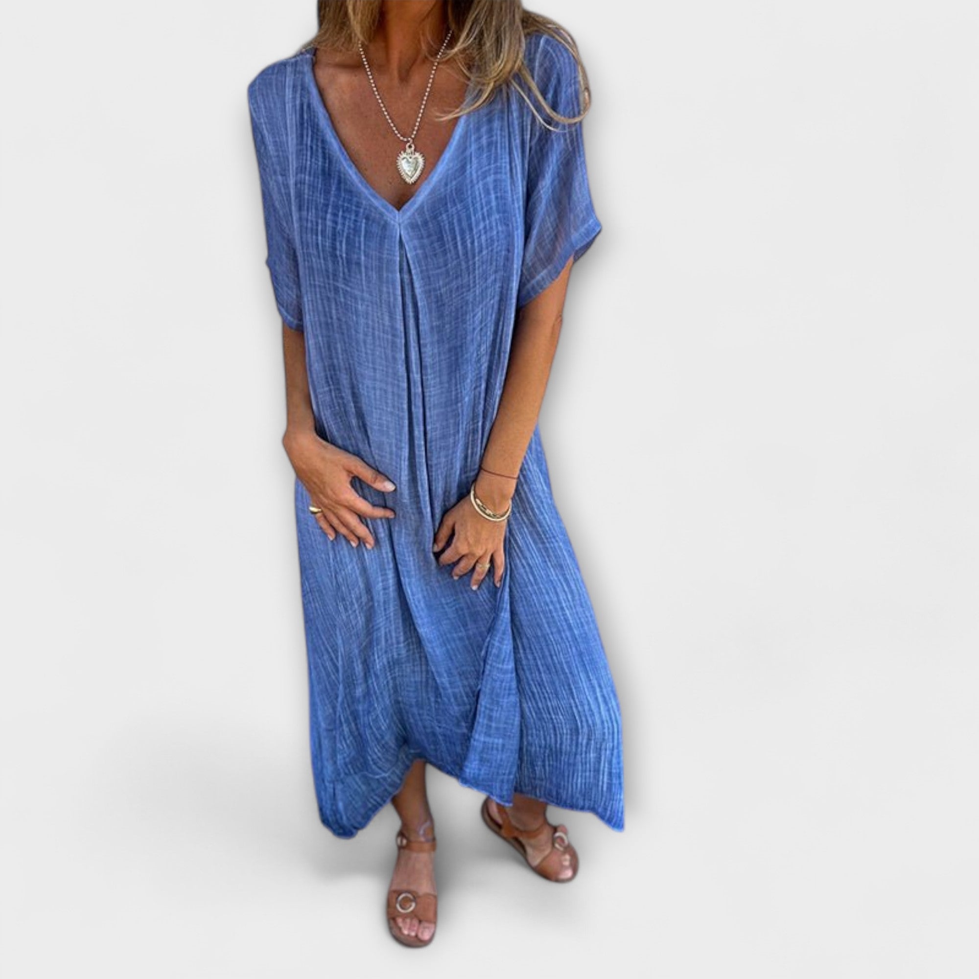 Women’s Midi Dress, Cotton Linen Blend, Sleeveless, Round Neck, Relaxed Fit