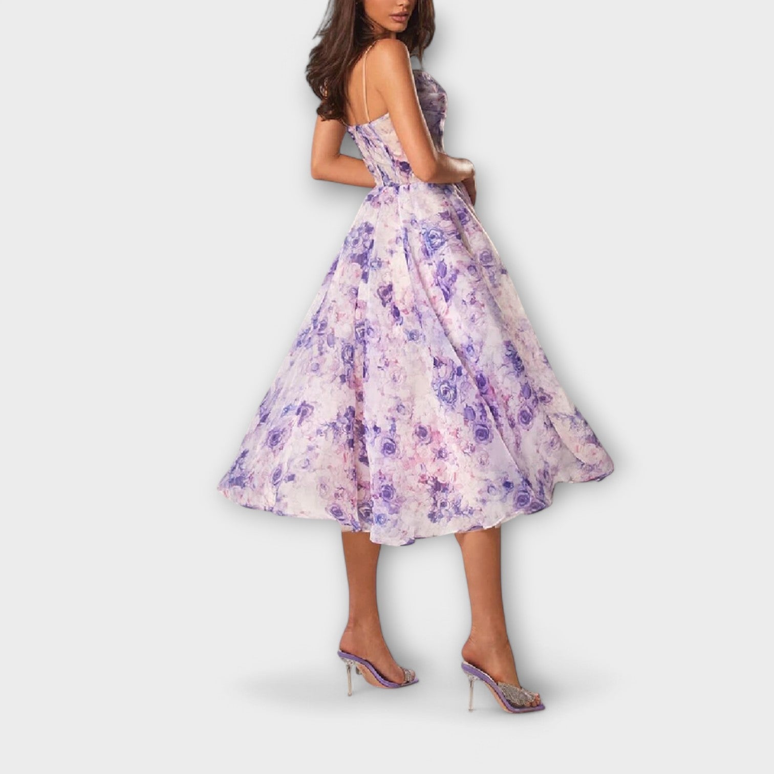 Women’s Midi Dress, Floral Print, Sleeveless, V-Neck, Relaxed Fit, Chiffon