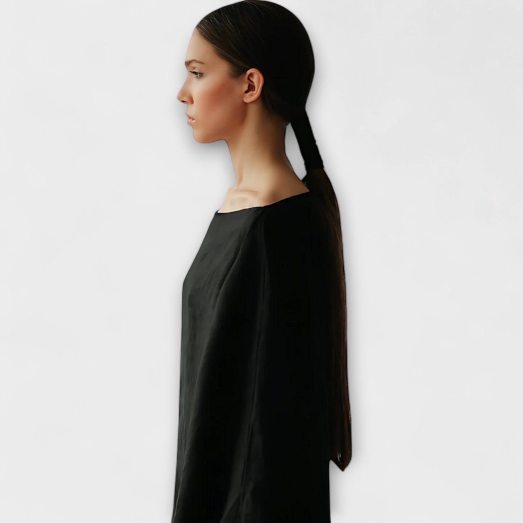 Women’s Midi Dress Linen Cotton Blend, Kimono Style, Wide Sleeves, Crossed Neckline, Belted Fit