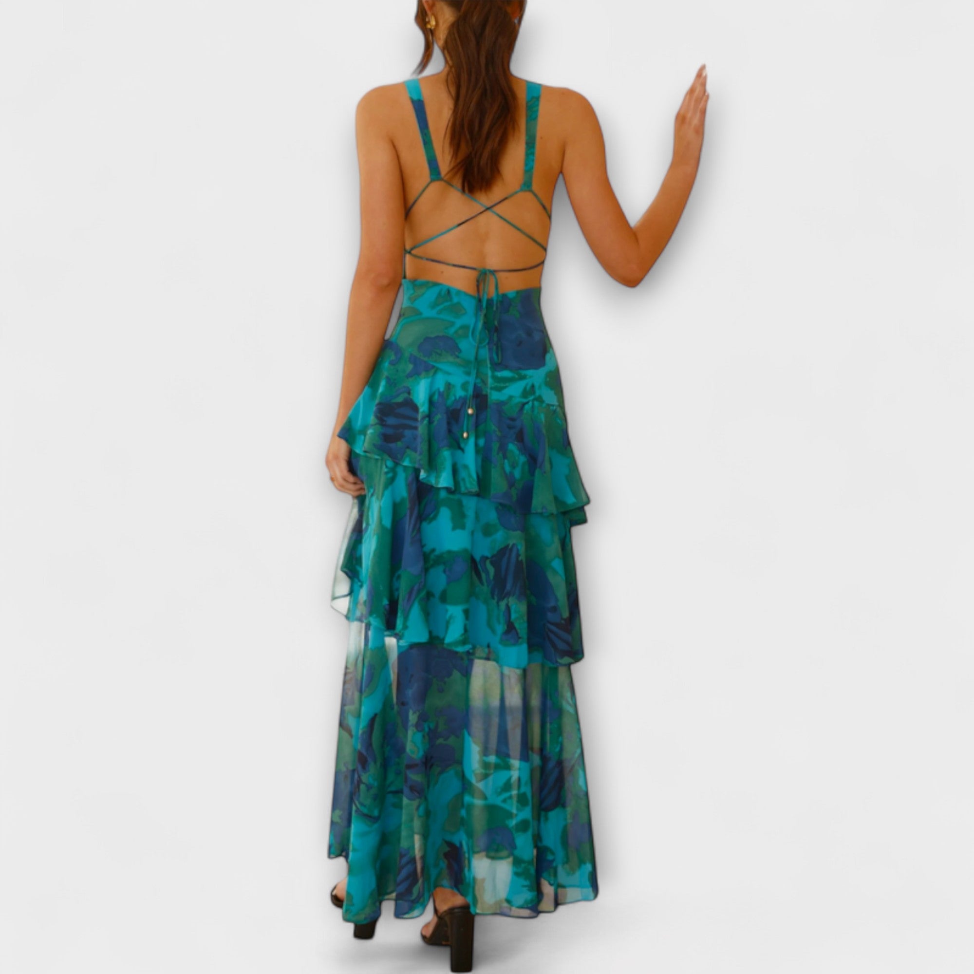 Women’s Midi Dress, Sleeveless, Deep V-Neckline, Casual Fit, Breathable Chiffon, Gem-Inspired Tones