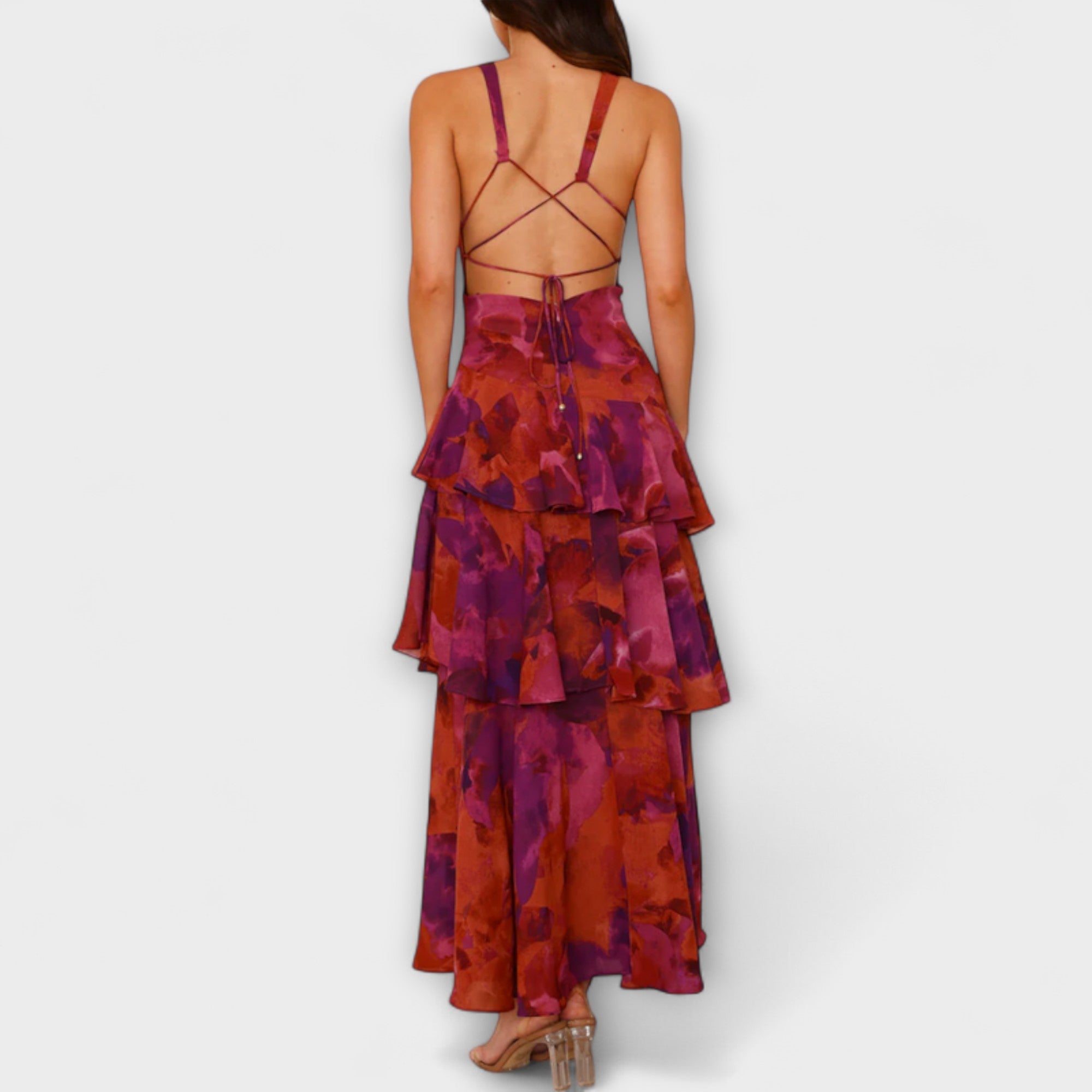 Women’s Midi Dress, Sleeveless, Deep V-Neckline, Casual Fit, Breathable Chiffon, Gem-Inspired Tones