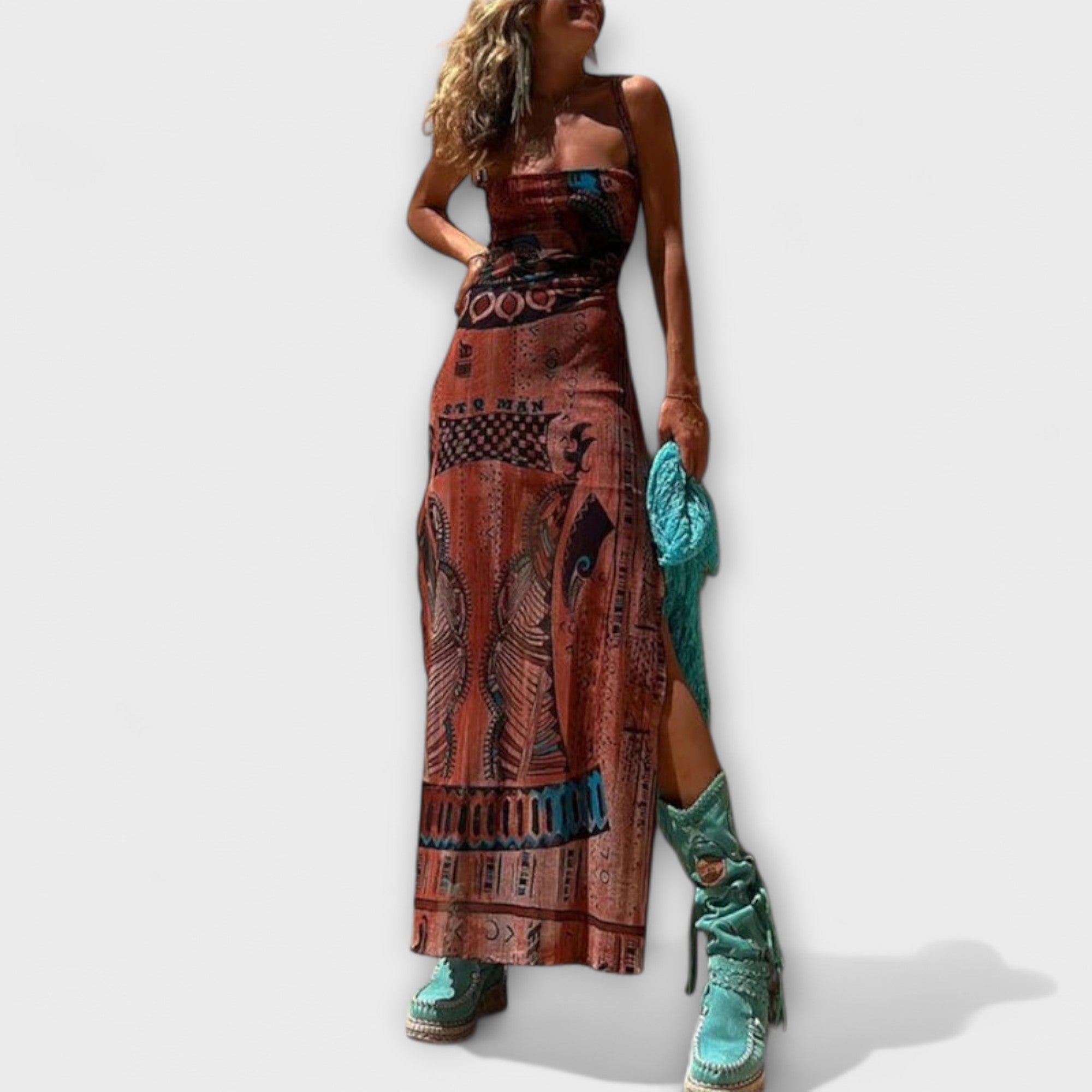 Women’s Midi Dress, Sleeveless, Elegant Cowl Neck, Lace-Up Back, Casual Soft Cut