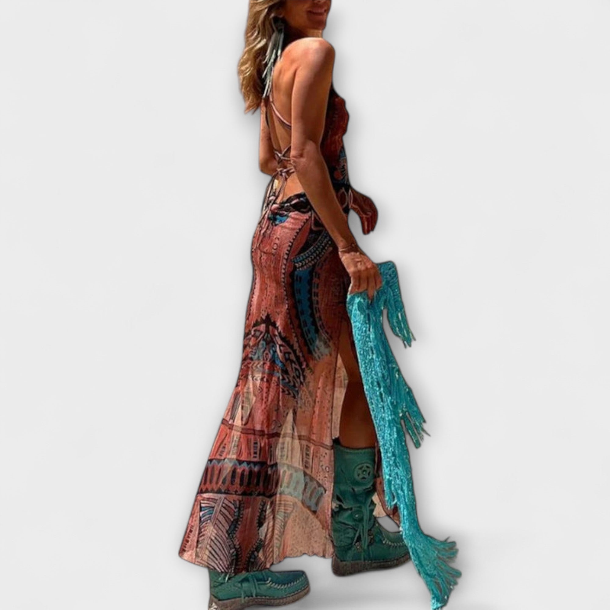 Women’s Midi Dress, Sleeveless, Elegant Cowl Neck, Lace-Up Back, Casual Soft Cut